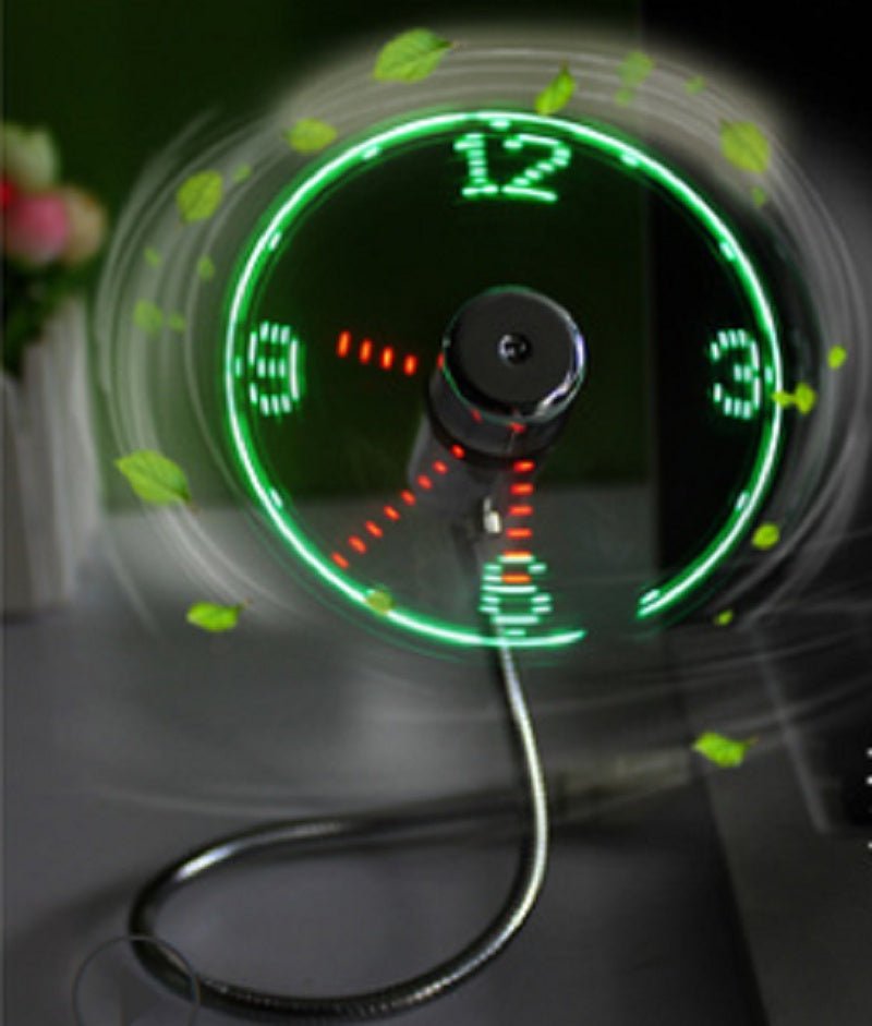 USB Fan Adjustable Mini Flexible Fan LED Light Time Clock Desktop Cool Gadget Time Display - Mayon Finds