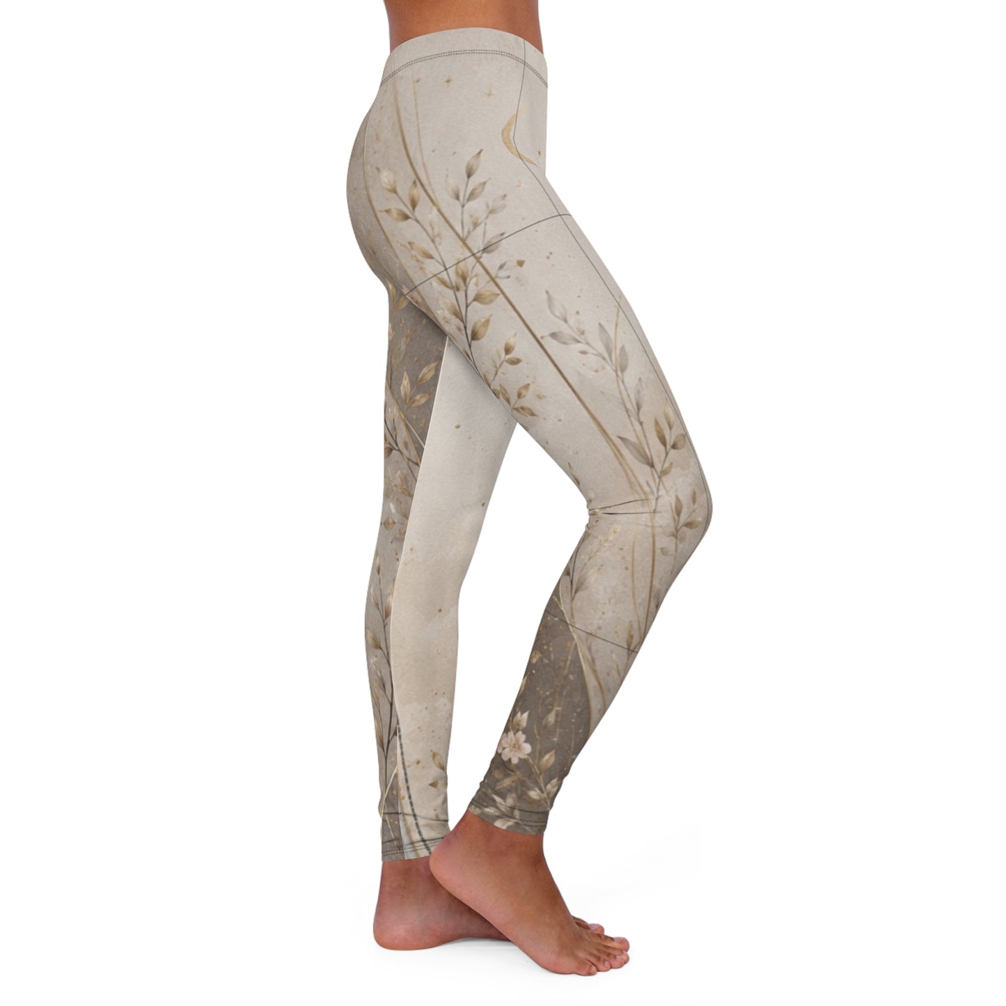 Custom Printed Moonlit Blossom Yoga Leggings – Floral Crescent Moon, 4-Way Stretch, High Waist