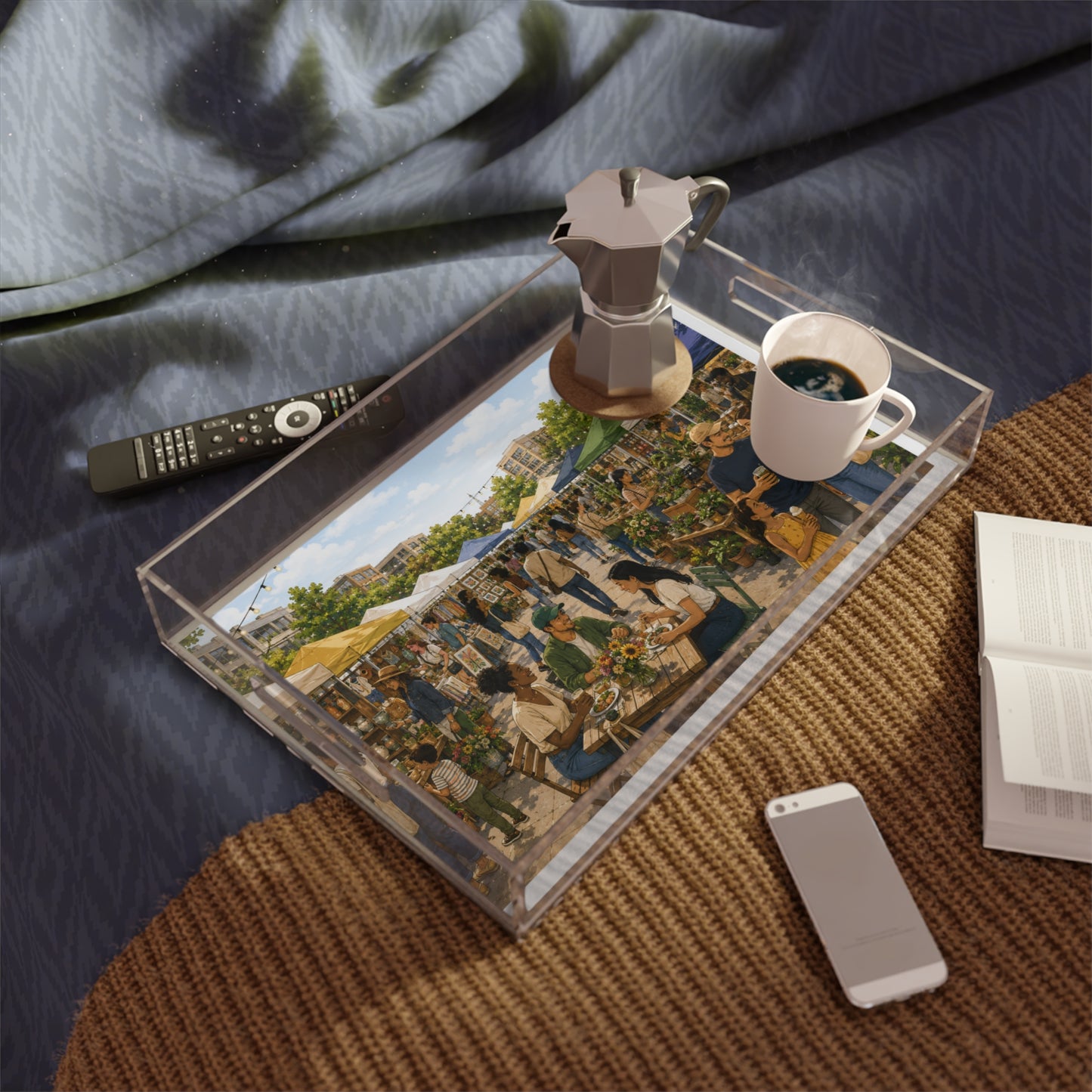 Custom Printed Farmers Market Acrylic Serving Tray — Sunny Outdoor Market Scene