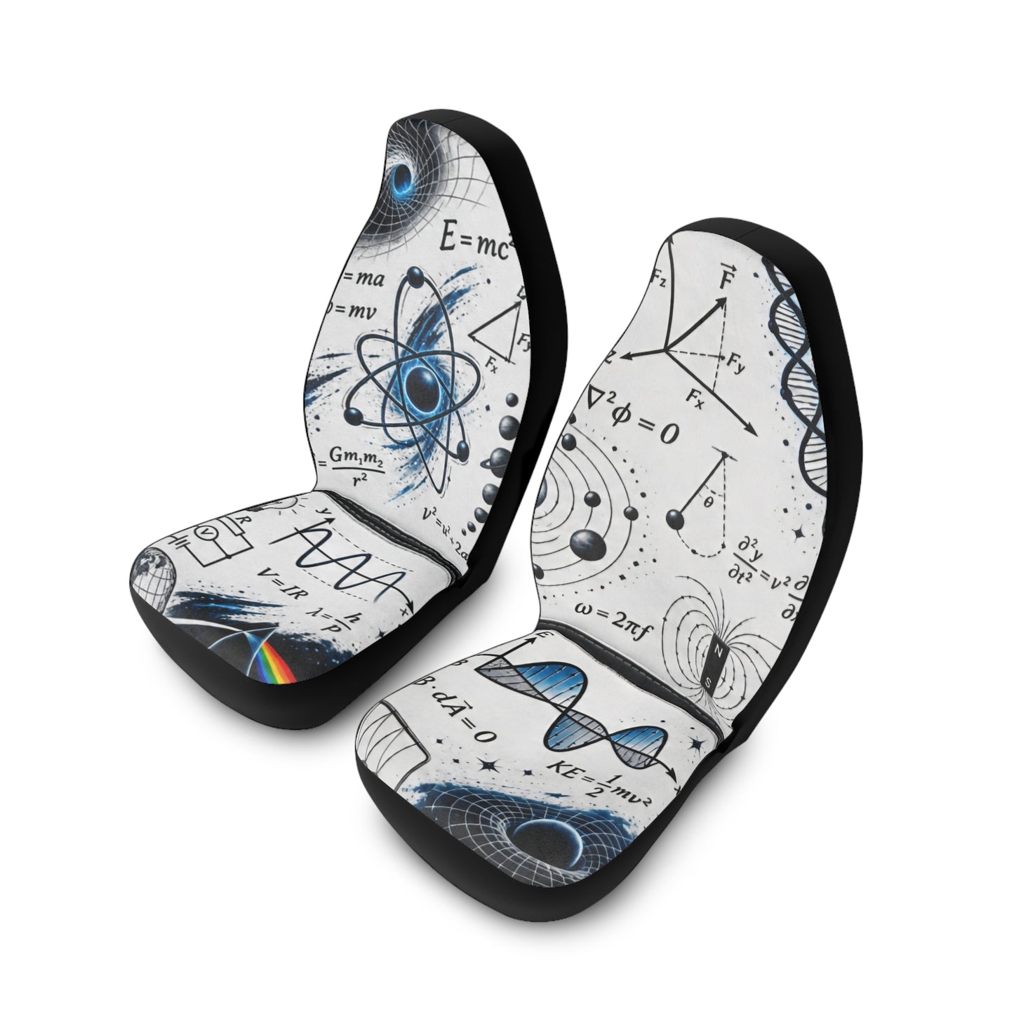 Custom Printed Science Formula Polyester Car Seat Covers — Physics Equations & Atom Design