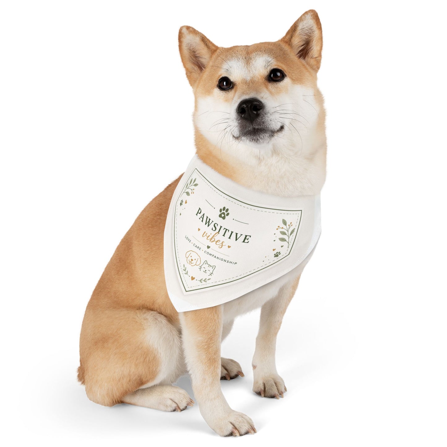 Custom Printed Pet Bandana Collar – "Pawsitive Vibes" Floral Scarf, 4 Sizes, Adjustable