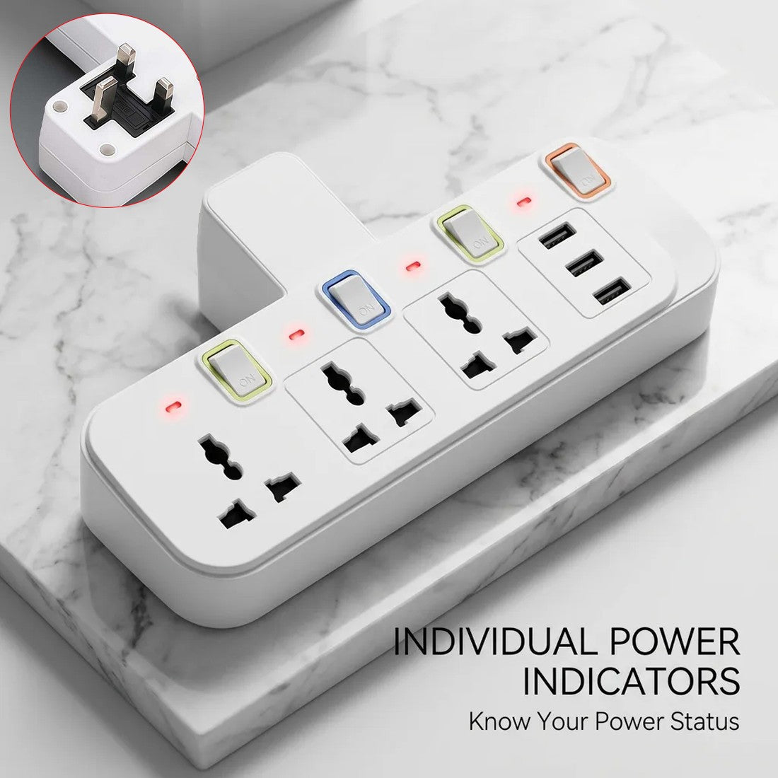 6-In 1 Multi Plug Extension Lead & USB Power Strip - Mayon Finds