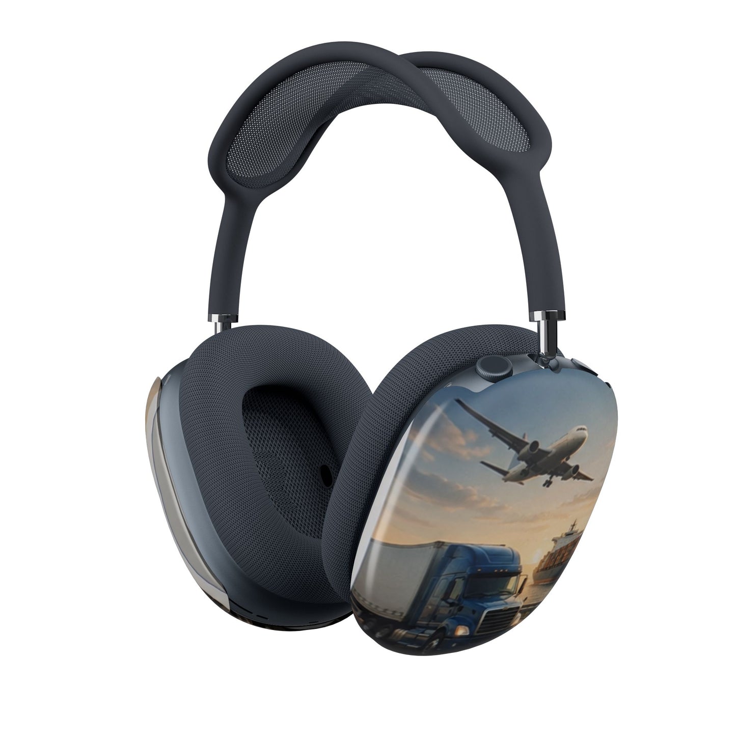 Custom Printed Transport Fleet Air Pods Max Shell Case — Plane, Truck & Train Travel Design