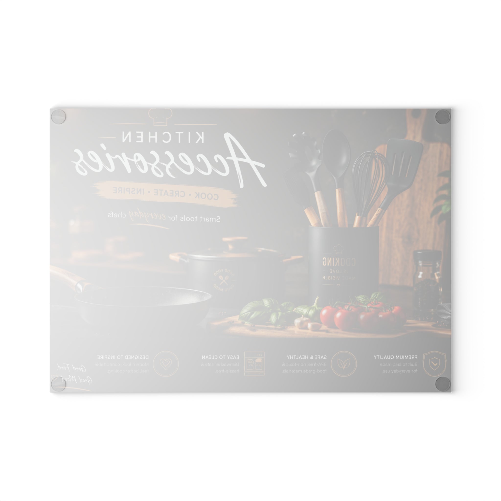 Custom Printed  Kitchen Accessories Glass Cutting Board – Decorative Chef Tools Design