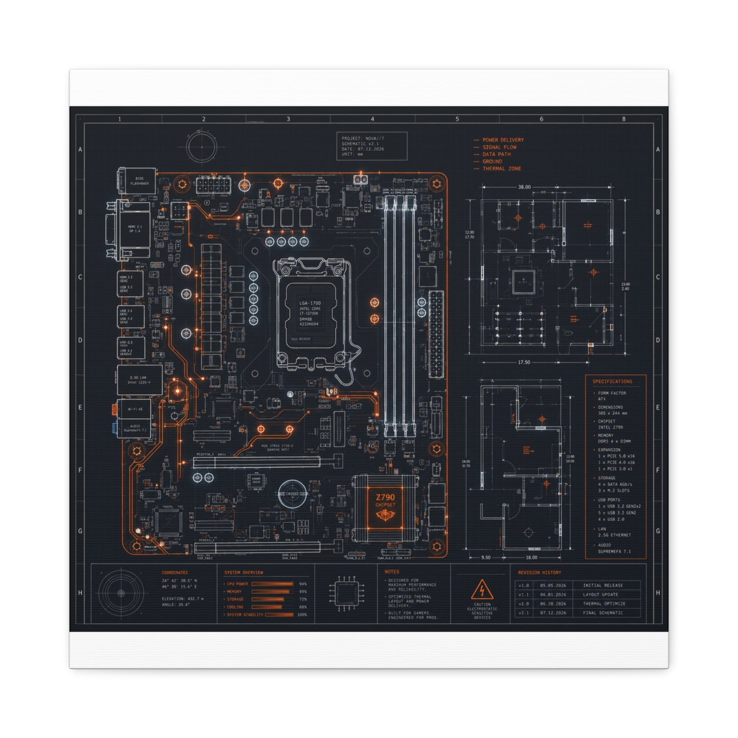 Custom Printed Circuit Board Matte Canvas Wall Art – 60 Sizes, Vertical, Horizontal & Square