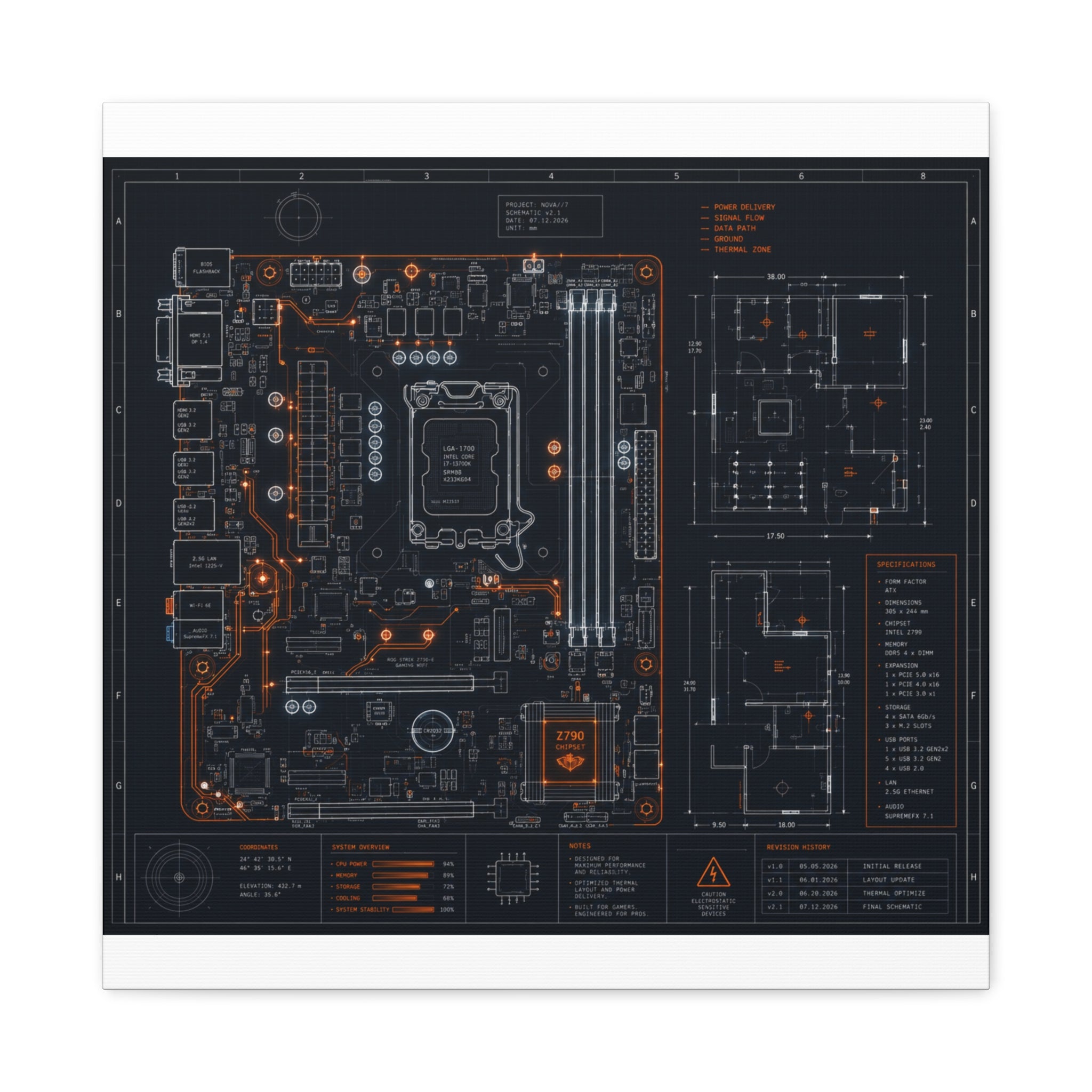 Custom Printed Minimalist Circuit Board Matte Canvas