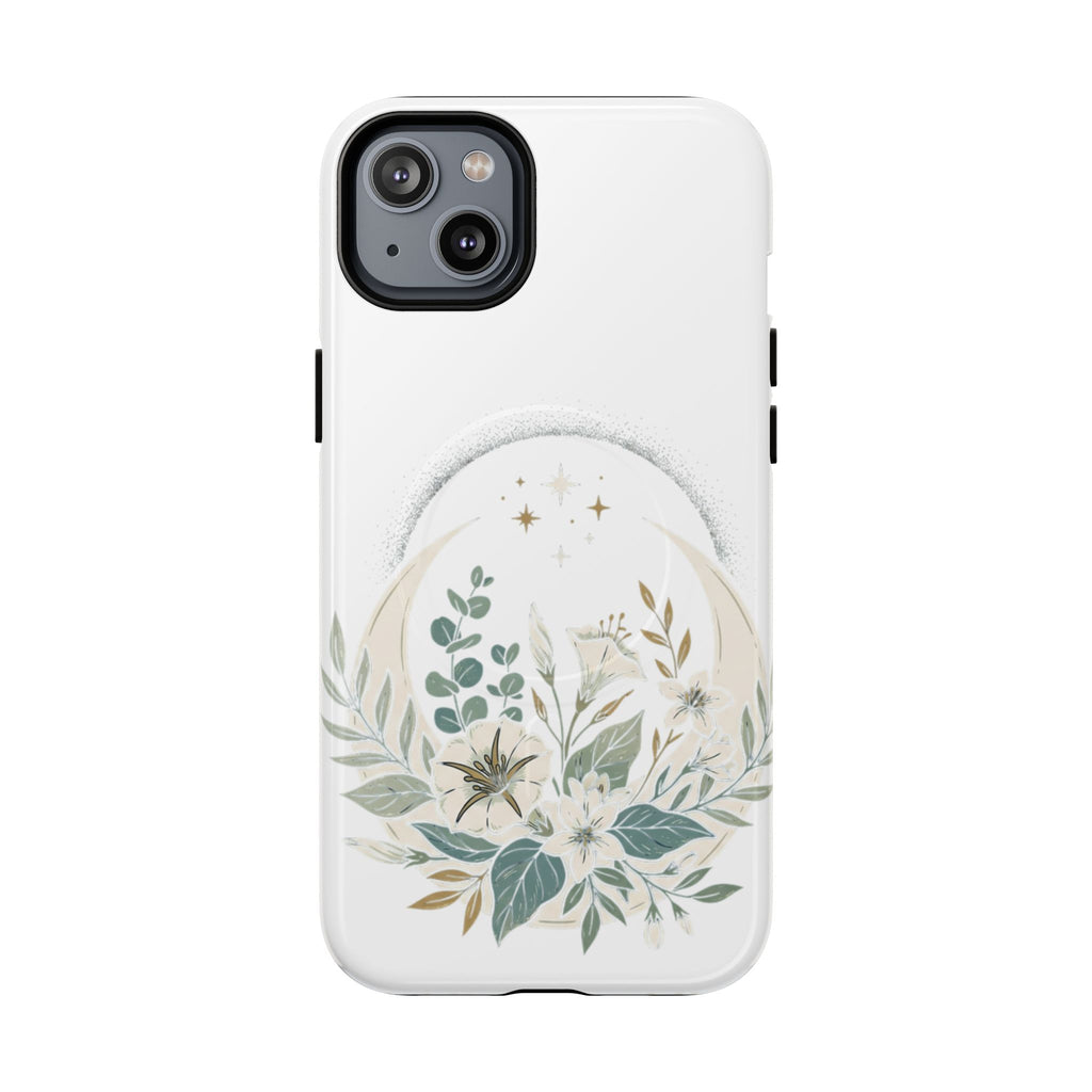 Floral Moon Magnetic Phone Case — Botanical iPhone Tough Case with Ring