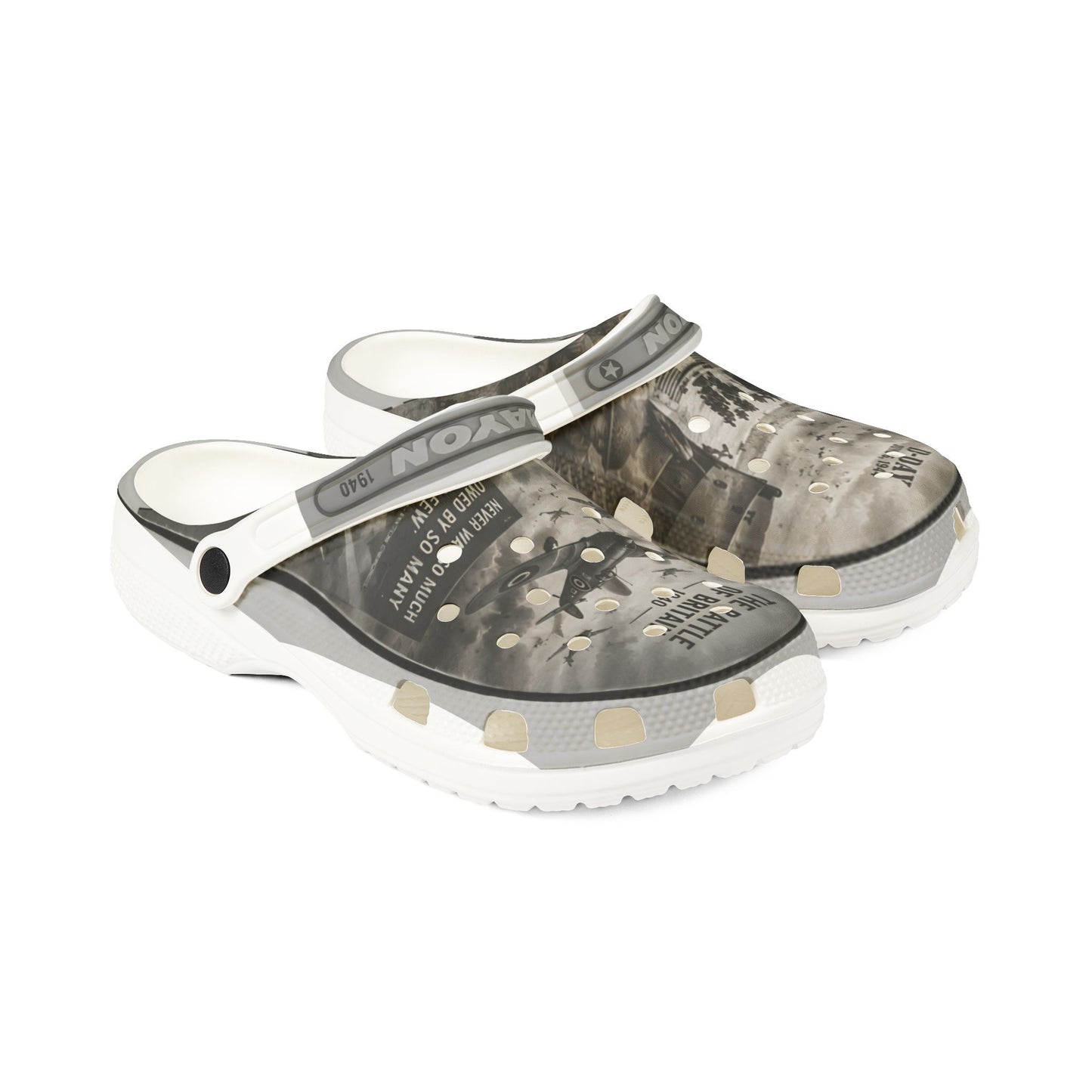 Custom Printed D-Day Vintage WWII EVA Foam Clogs — Battle of Britain Photo Print