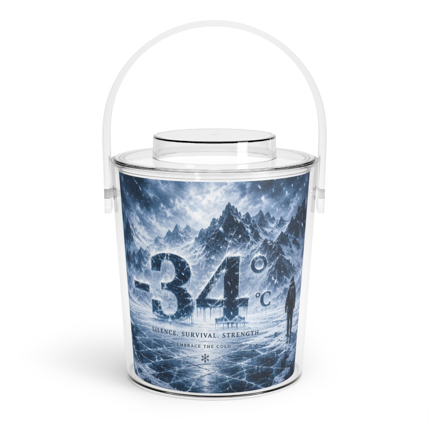 Custom Printed Ice Bucket — Arctic Survival Graphic (-34C) with Mountains & Explorer