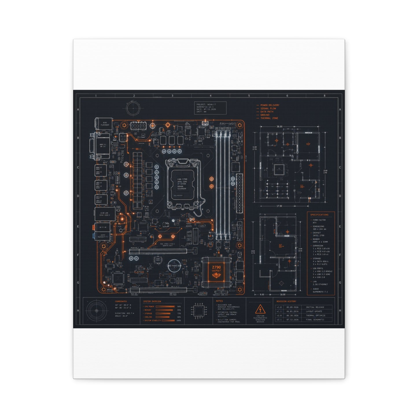 Custom Printed Circuit Board Matte Canvas Wall Art – 60 Sizes, Vertical, Horizontal & Square