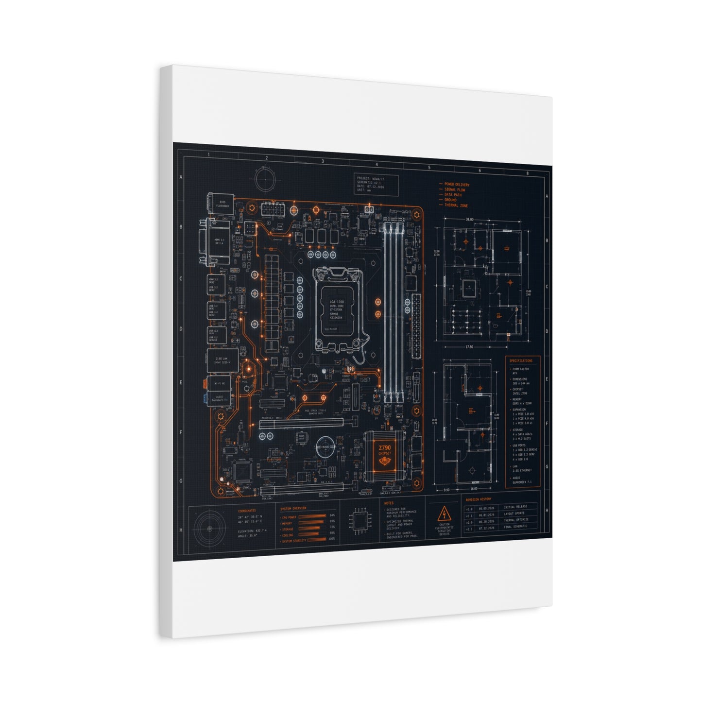 Custom Printed Circuit Board Matte Canvas Wall Art – 60 Sizes, Vertical, Horizontal & Square