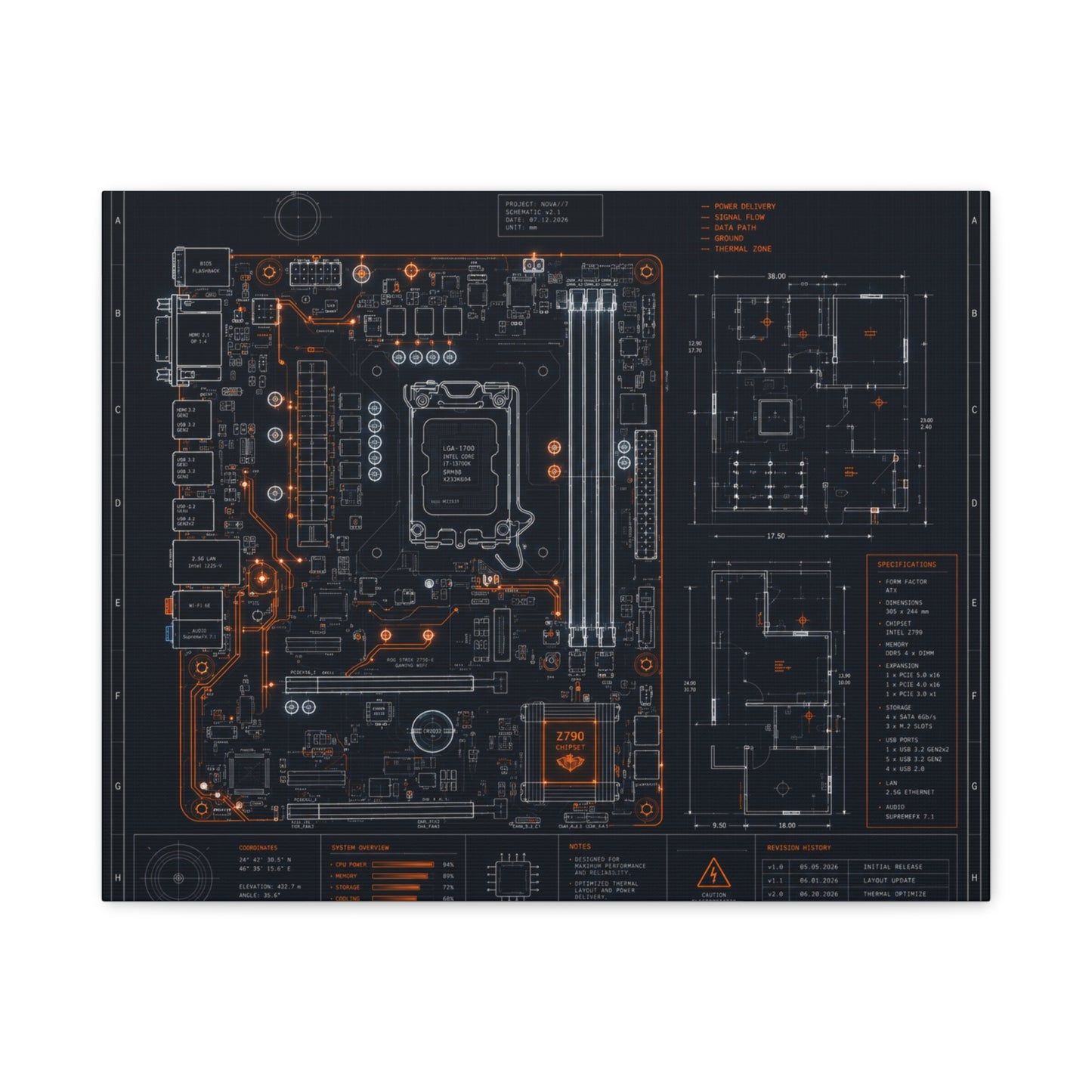 Custom Printed Circuit Board Matte Canvas Wall Art – 60 Sizes, Vertical, Horizontal & Square