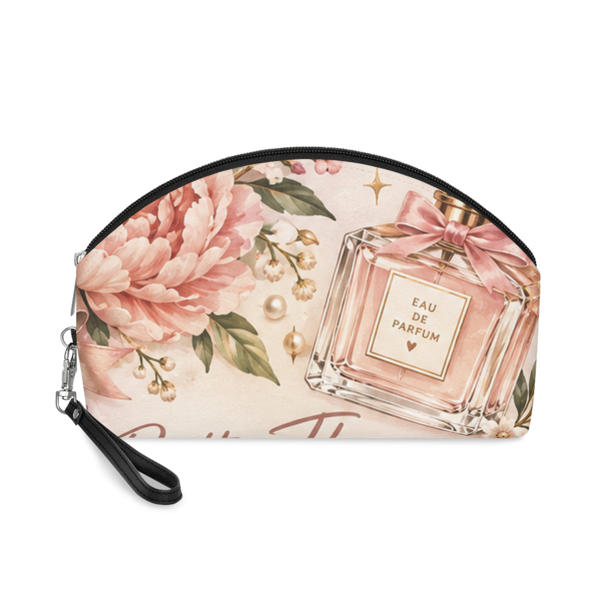 Custom Printed Floral Perfume Makeup Bag — Pink Peony Cosmetic Pouch - Mayon Finds