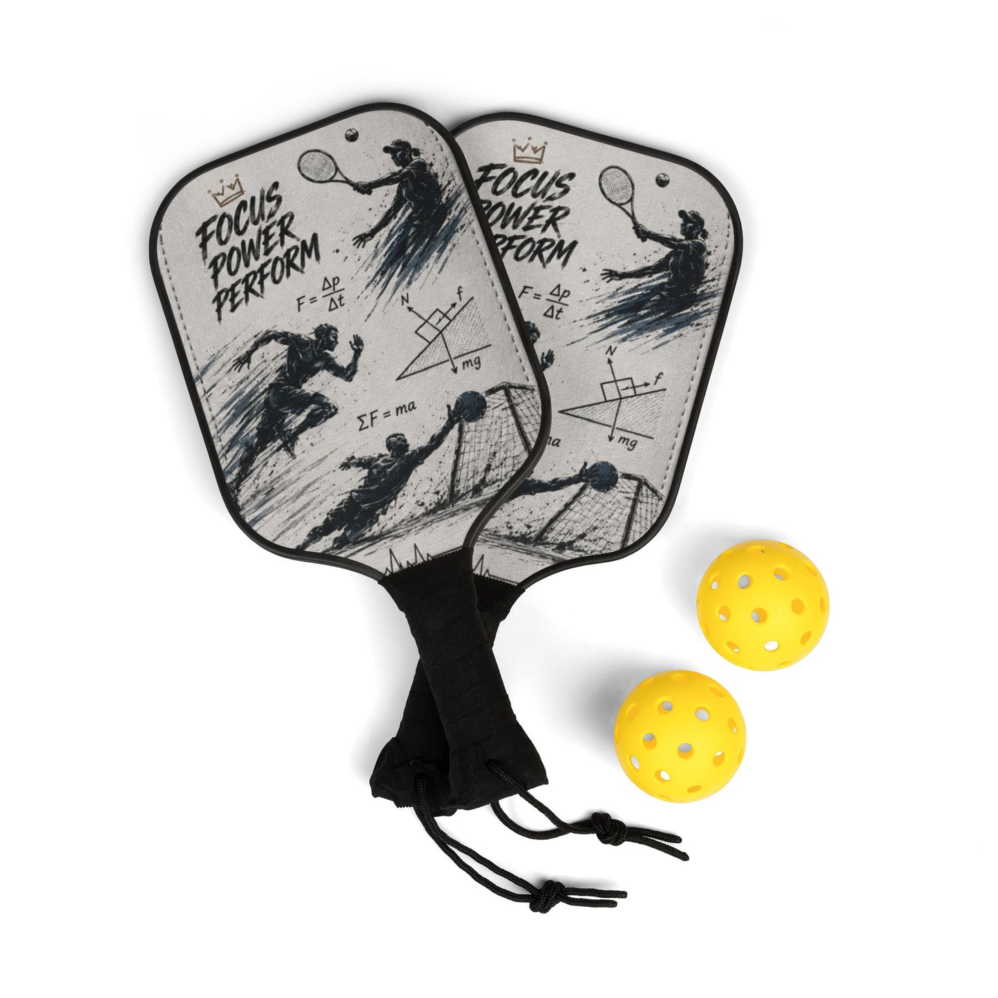 Custom Printed Pickleball Paddles Set – 'Focus Power Perform' Graphic Paddle & 2 Practice Balls