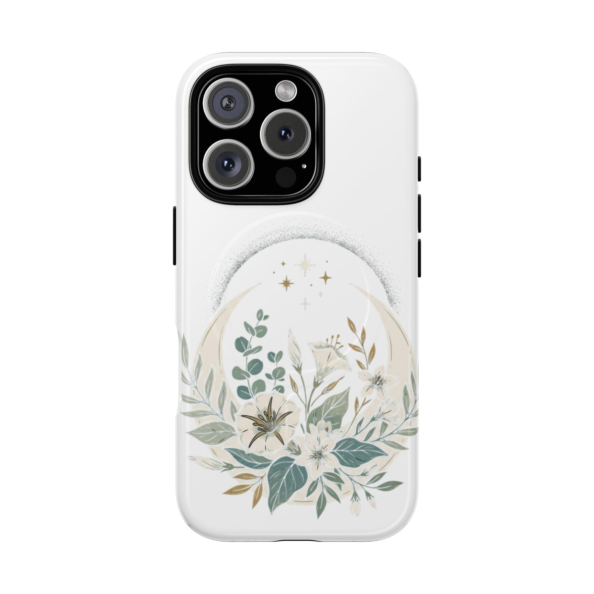 Floral Moon Magnetic Phone Case — Botanical iPhone Tough Case with Ring