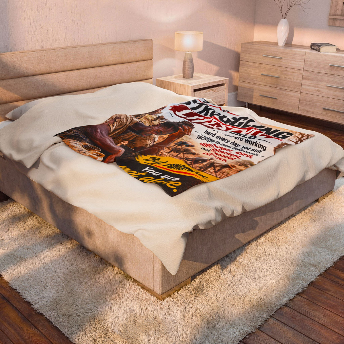 Custom Printed Struggling Lifestyle You Are Not Alone Inspirational Velveteen Plush Blanket