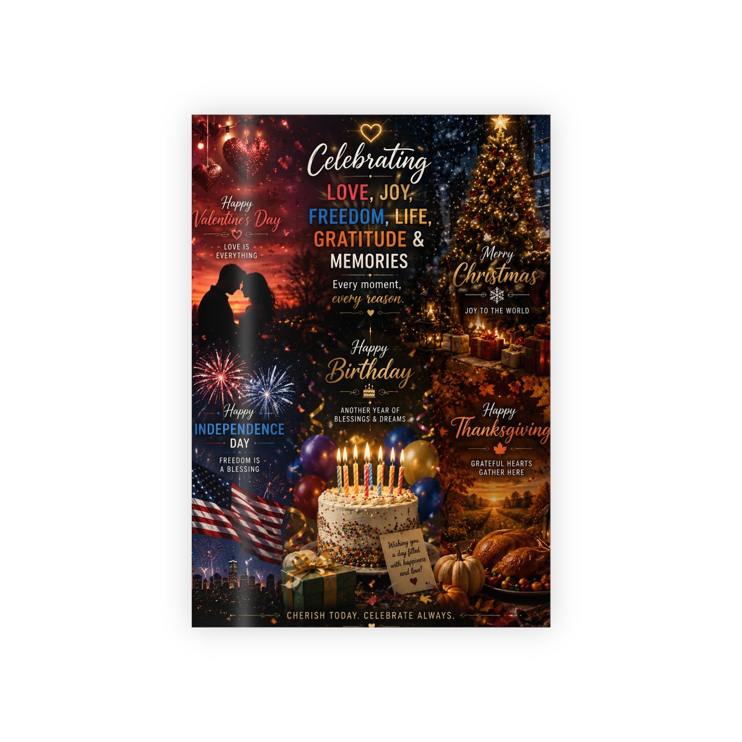 Custom Printed Celebrations Collage Gift Wrap Roll — Birthday, Christmas, Thanksgiving & Patriotic Occasions