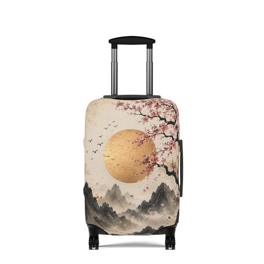 Custom Printed Cherry Blossom Luggage Cover – Japanese Sunrise Design, 3 Sizes, Spandex