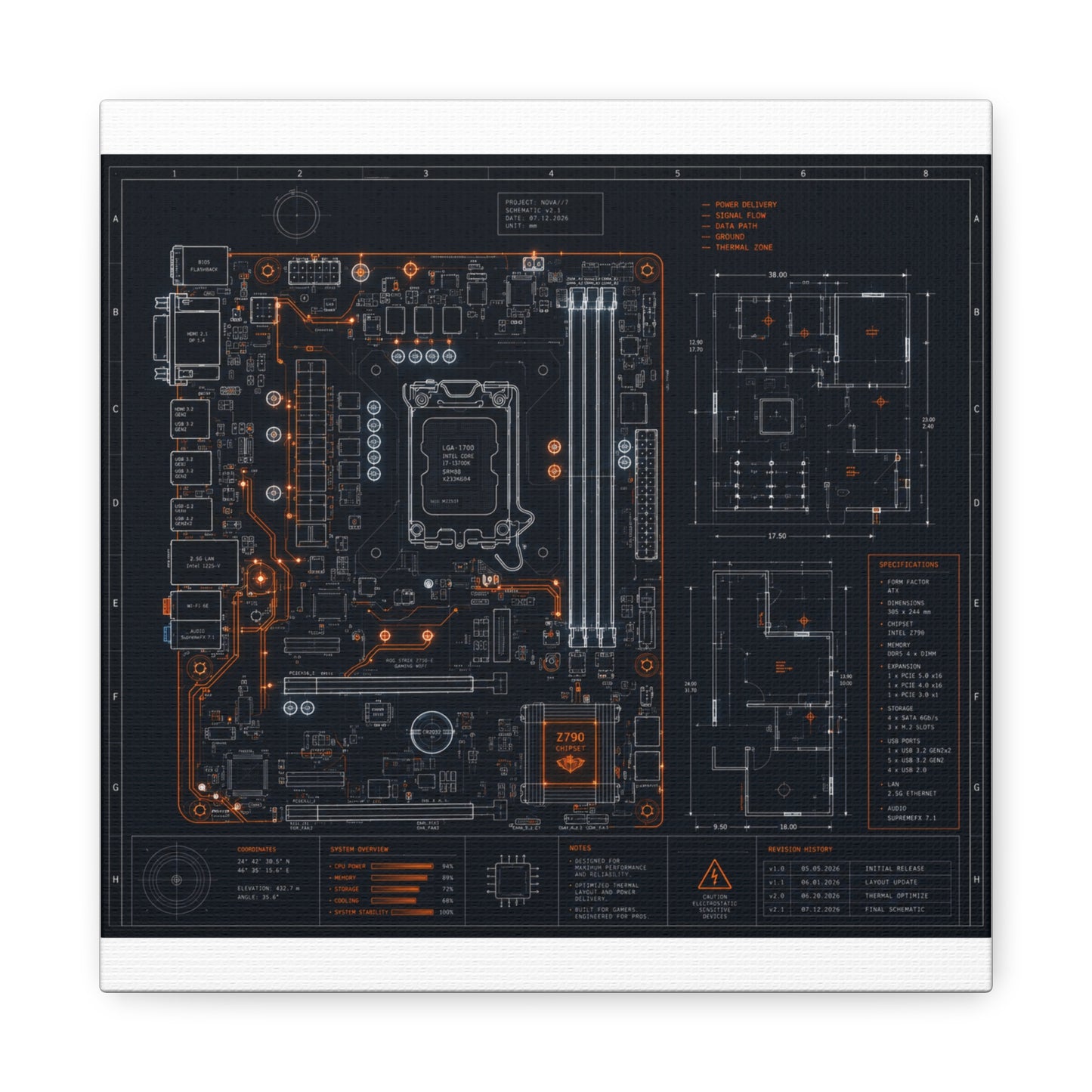 Custom Printed Circuit Board Matte Canvas Wall Art – 60 Sizes, Vertical, Horizontal & Square