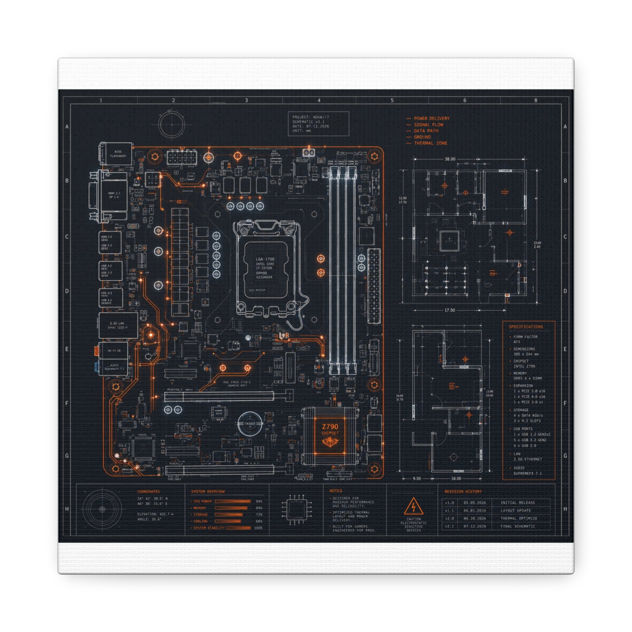 Custom Printed Minimalist Circuit Board Matte Canvas