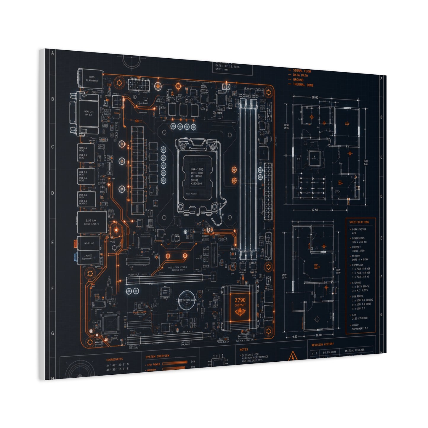 Custom Printed Circuit Board Matte Canvas Wall Art – 60 Sizes, Vertical, Horizontal & Square