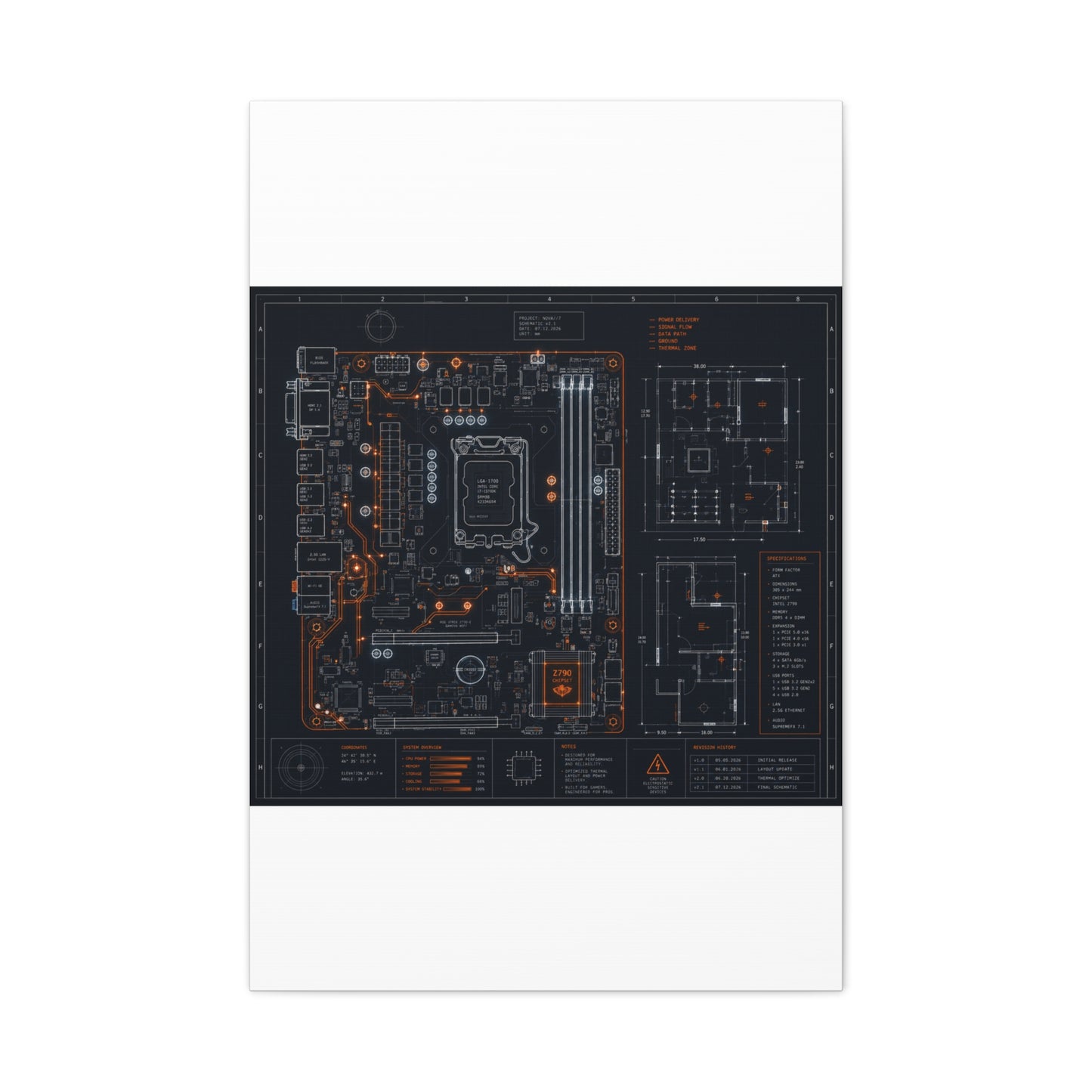 Custom Printed Circuit Board Matte Canvas Wall Art – 60 Sizes, Vertical, Horizontal & Square