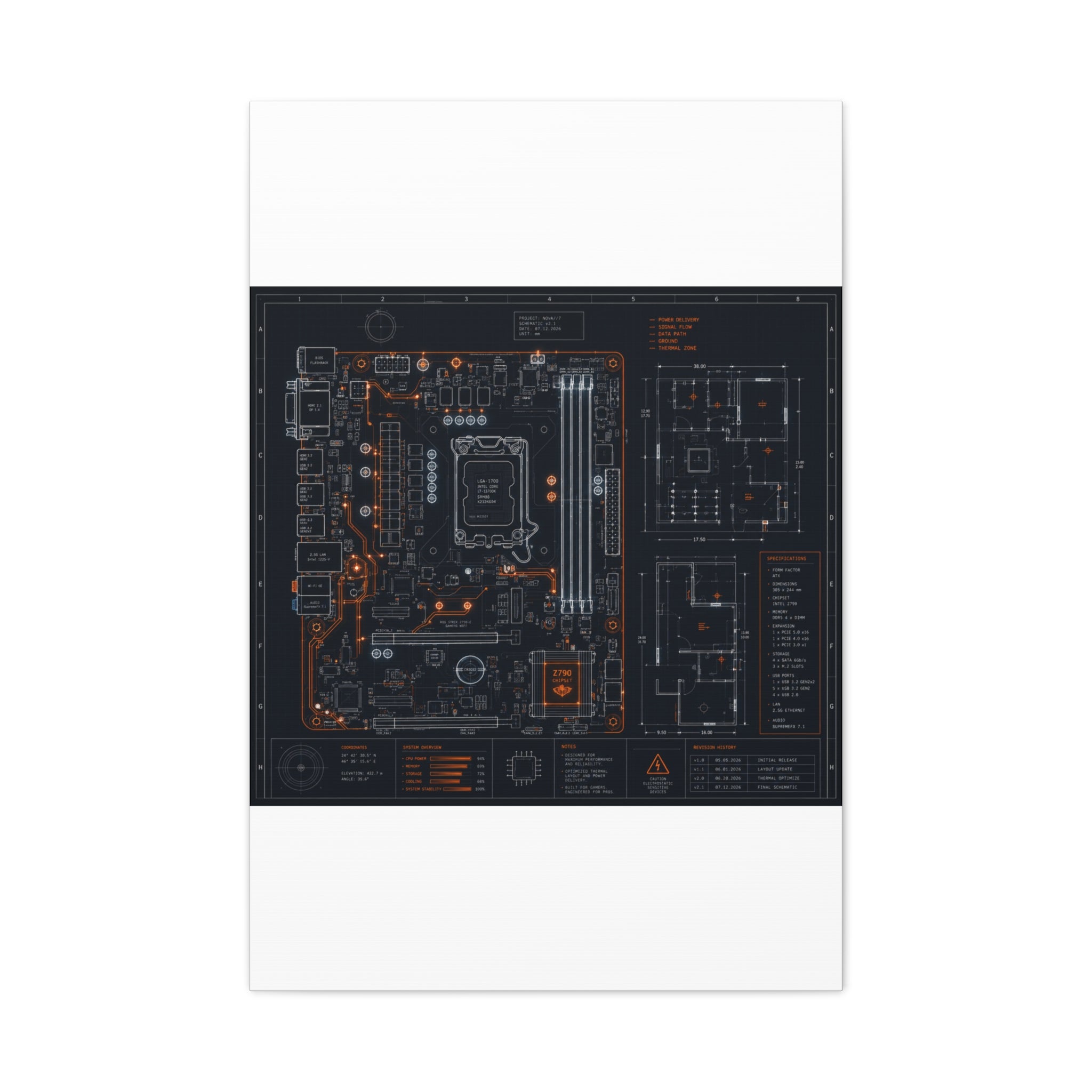 Custom Printed Minimalist Circuit Board Matte Canvas