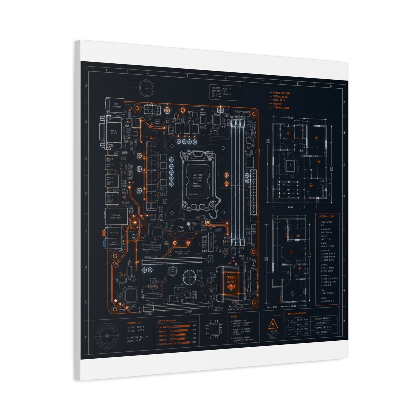Custom Printed Circuit Board Matte Canvas Wall Art – 60 Sizes, Vertical, Horizontal & Square