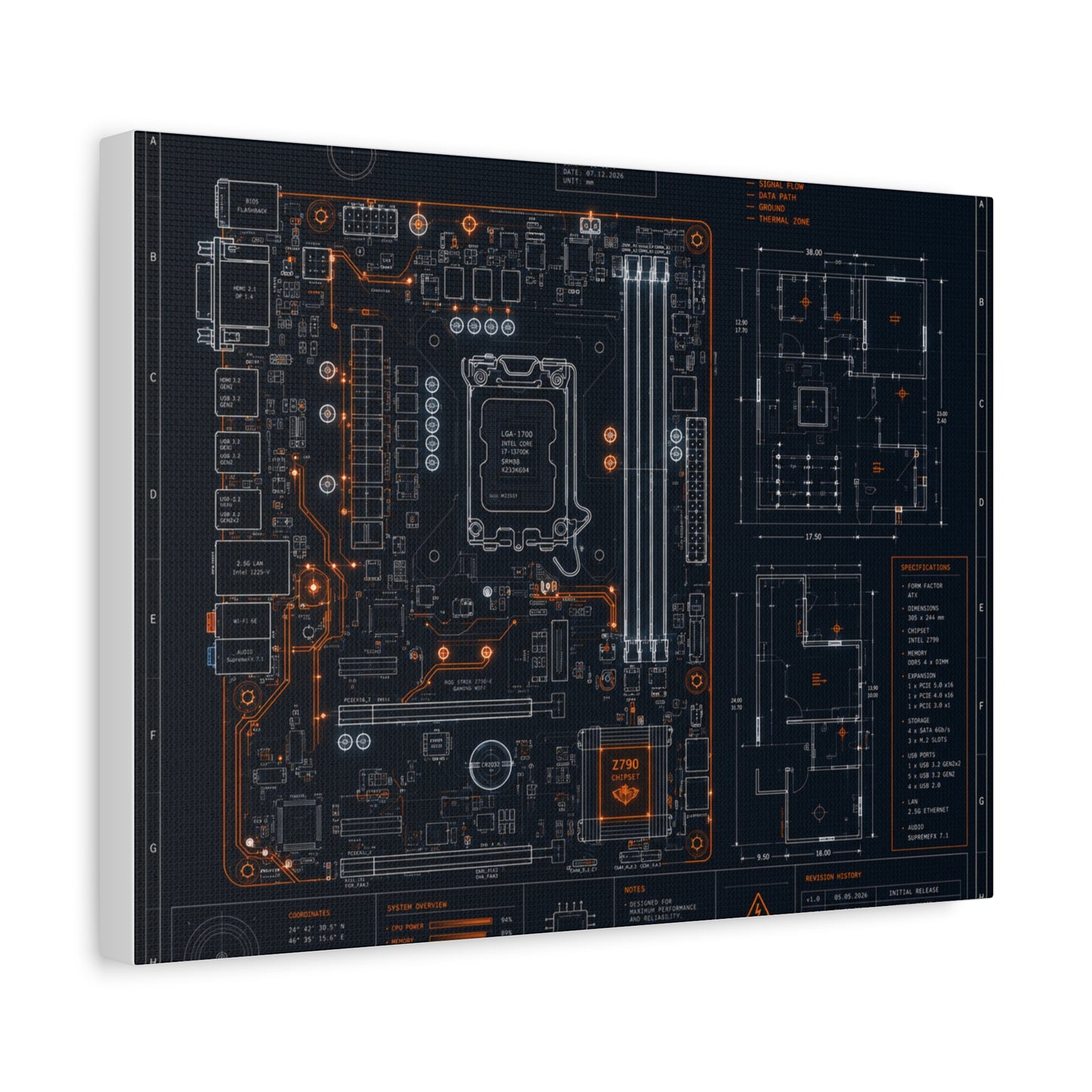 Custom Printed Circuit Board Matte Canvas Wall Art – 60 Sizes, Vertical, Horizontal & Square