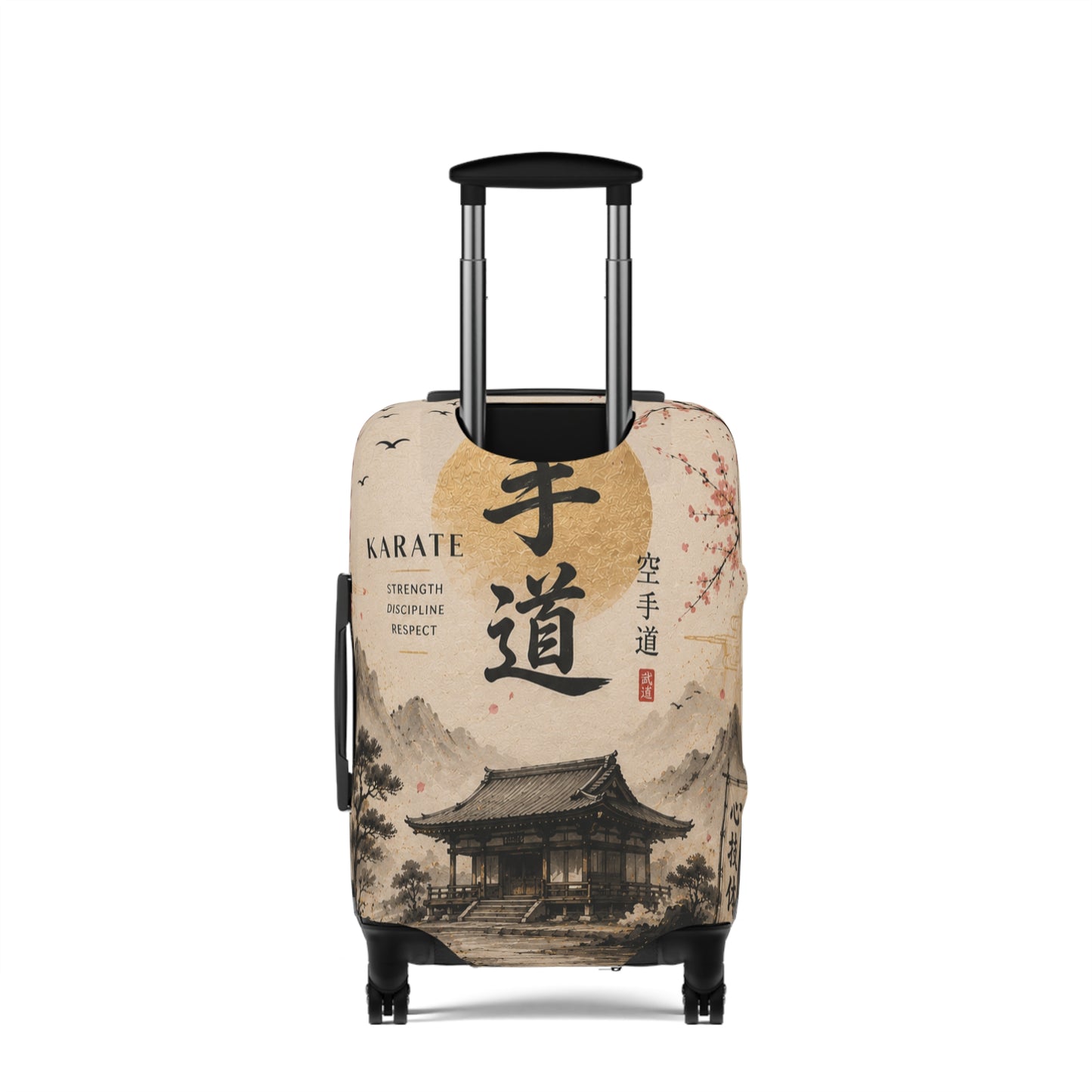 Custom Printed Cherry Blossom Luggage Cover – Japanese Sunrise Design, 3 Sizes, Spandex