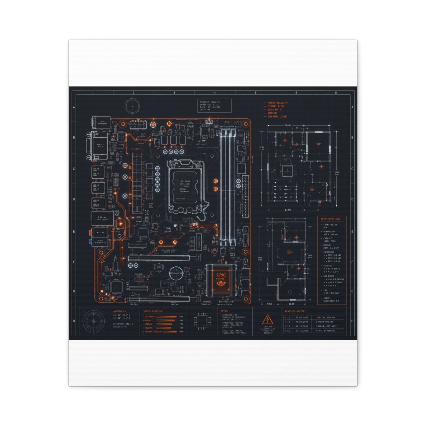 Custom Printed Circuit Board Matte Canvas Wall Art – 60 Sizes, Vertical, Horizontal & Square