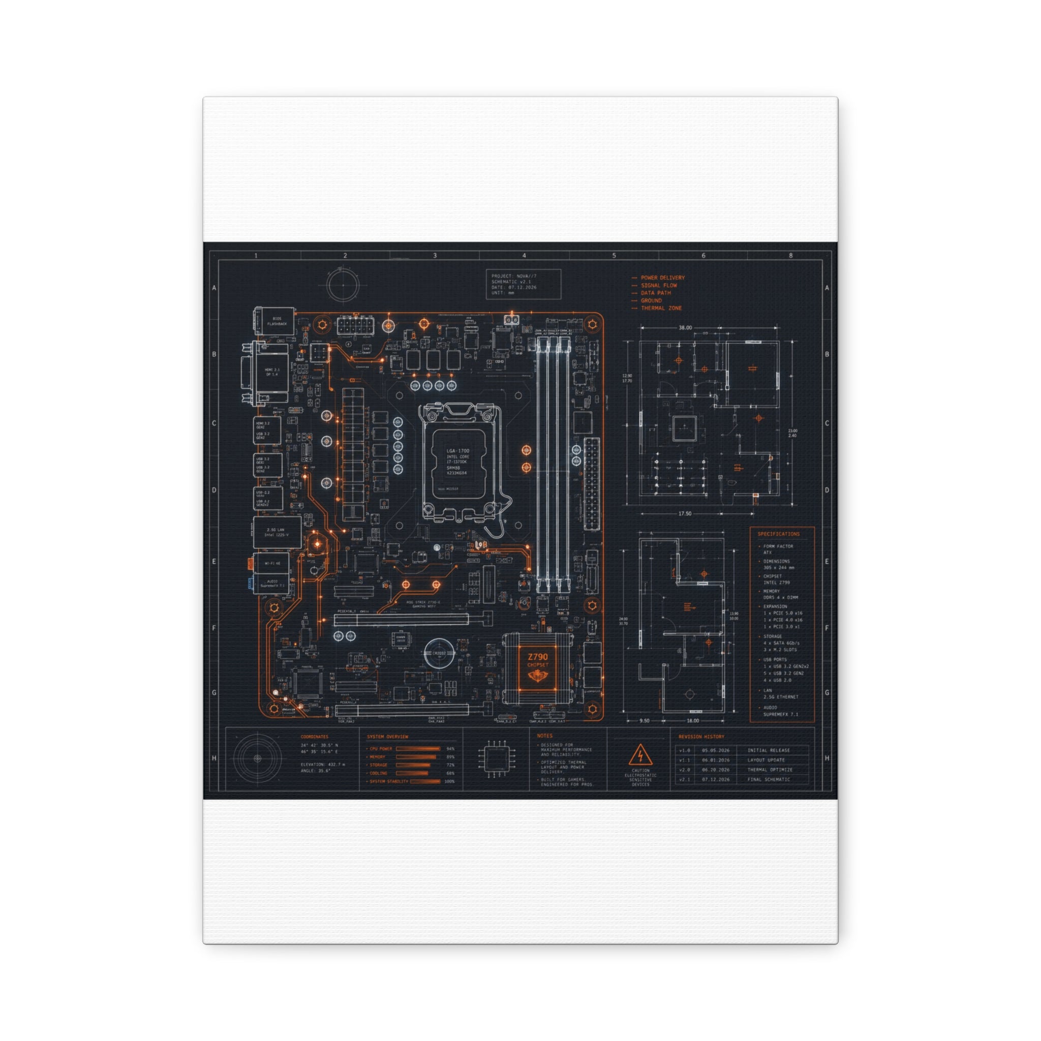 Custom Printed Minimalist Circuit Board Matte Canvas