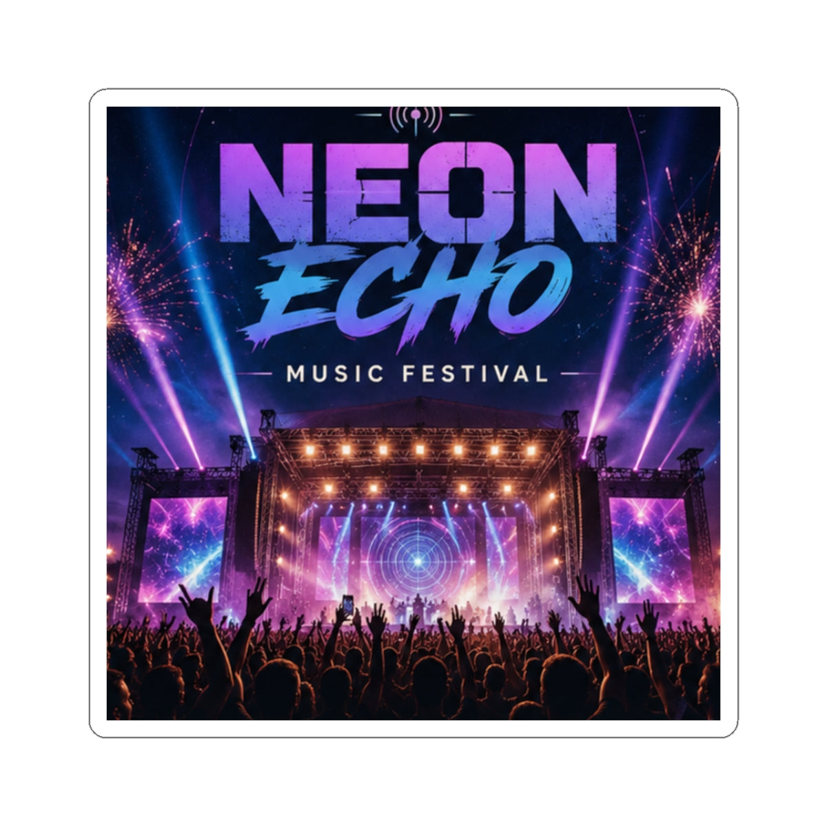 Custom Printed Neon Echo Music Festival Sticker — Concert Crowd & Stage Kiss-Cut Decal