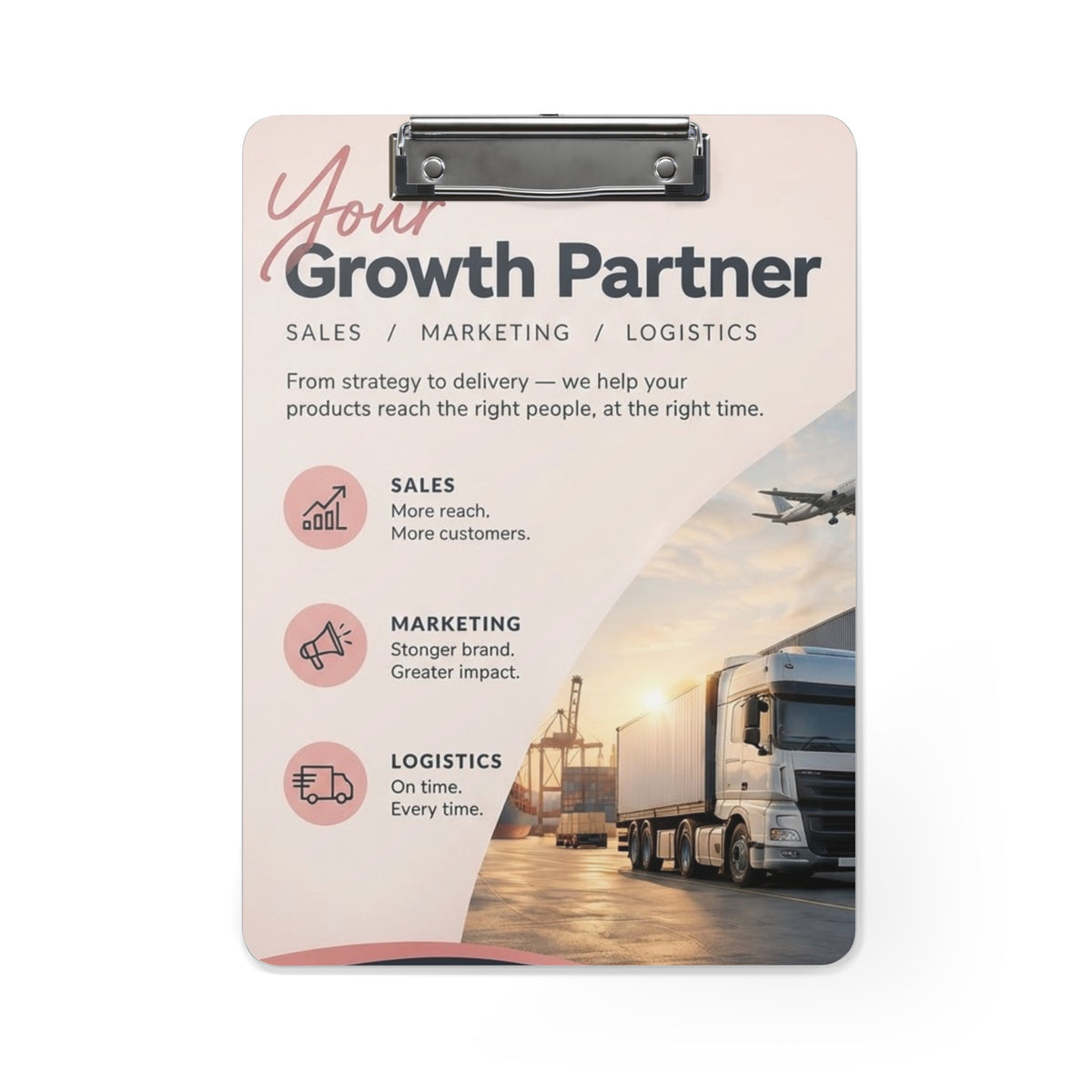 Custom Printed Marketing & Logistics Clipboard — "Your Growth Partner" Promotional Clipboard - Mayon Finds