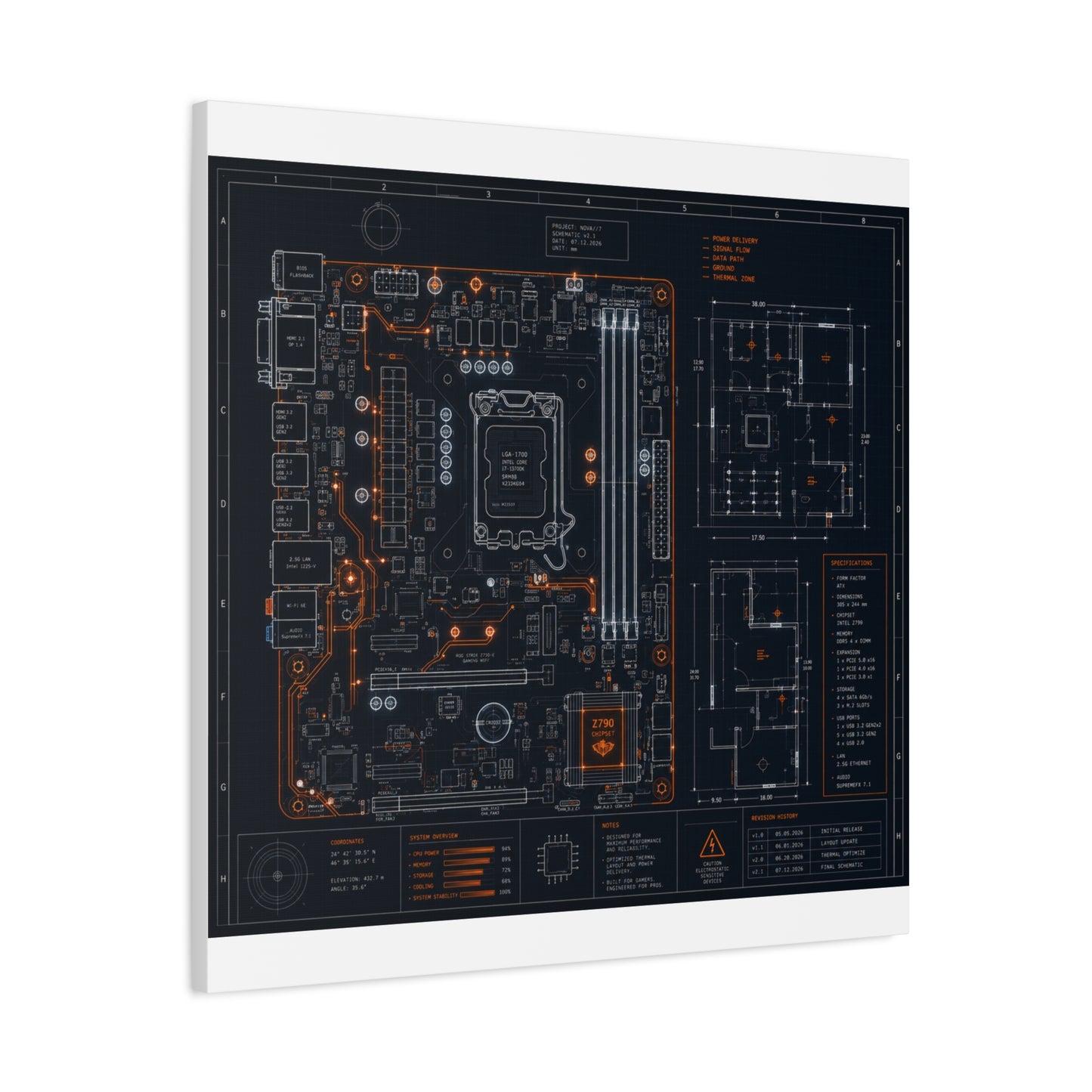 Custom Printed Circuit Board Matte Canvas Wall Art – 60 Sizes, Vertical, Horizontal & Square