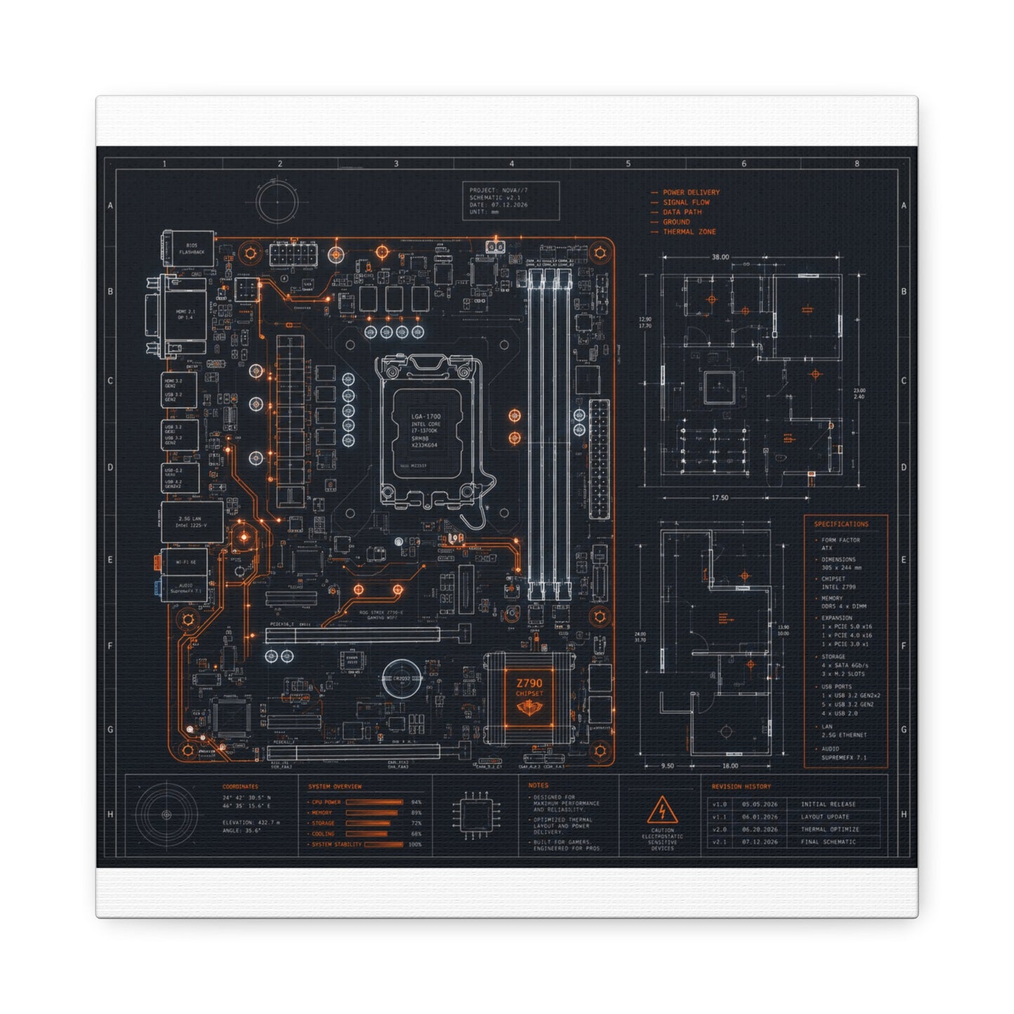 Custom Printed Circuit Board Matte Canvas Wall Art – 60 Sizes, Vertical, Horizontal & Square