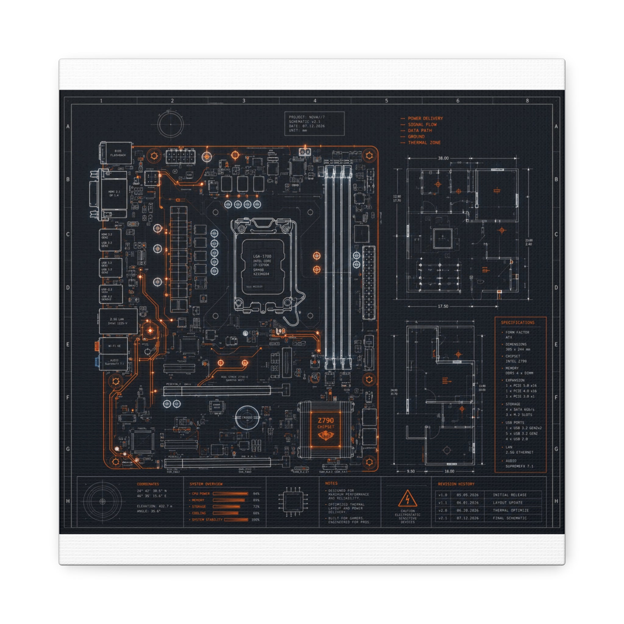 Custom Printed Minimalist Circuit Board Matte Canvas