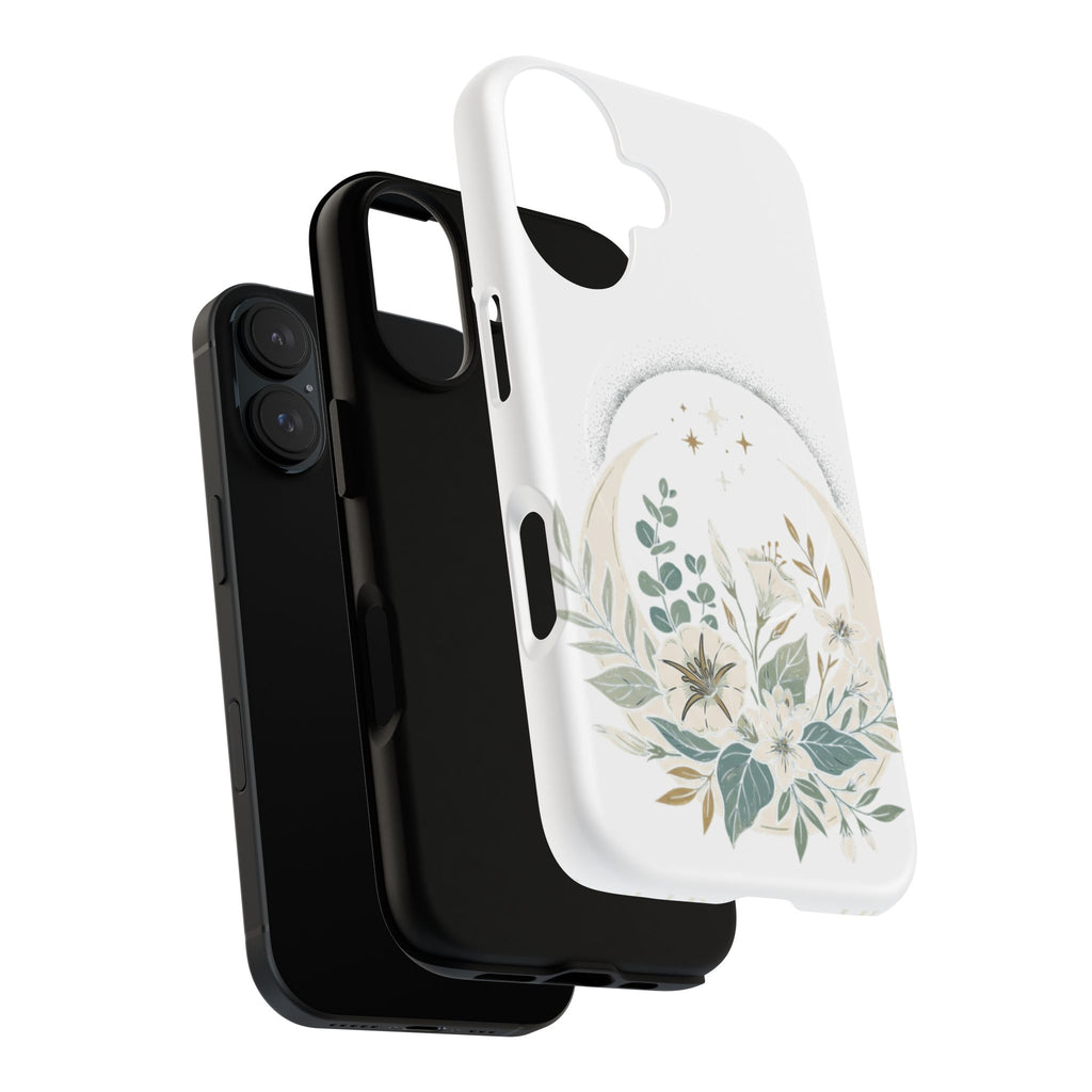 Floral Moon Magnetic Phone Case — Botanical iPhone Tough Case with Ring