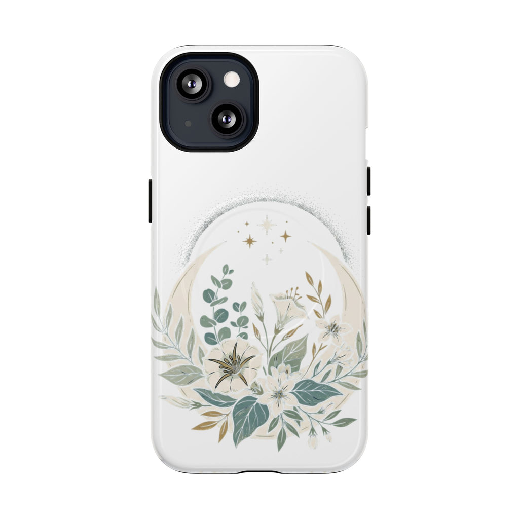Floral Moon Magnetic Phone Case — Botanical iPhone Tough Case with Ring