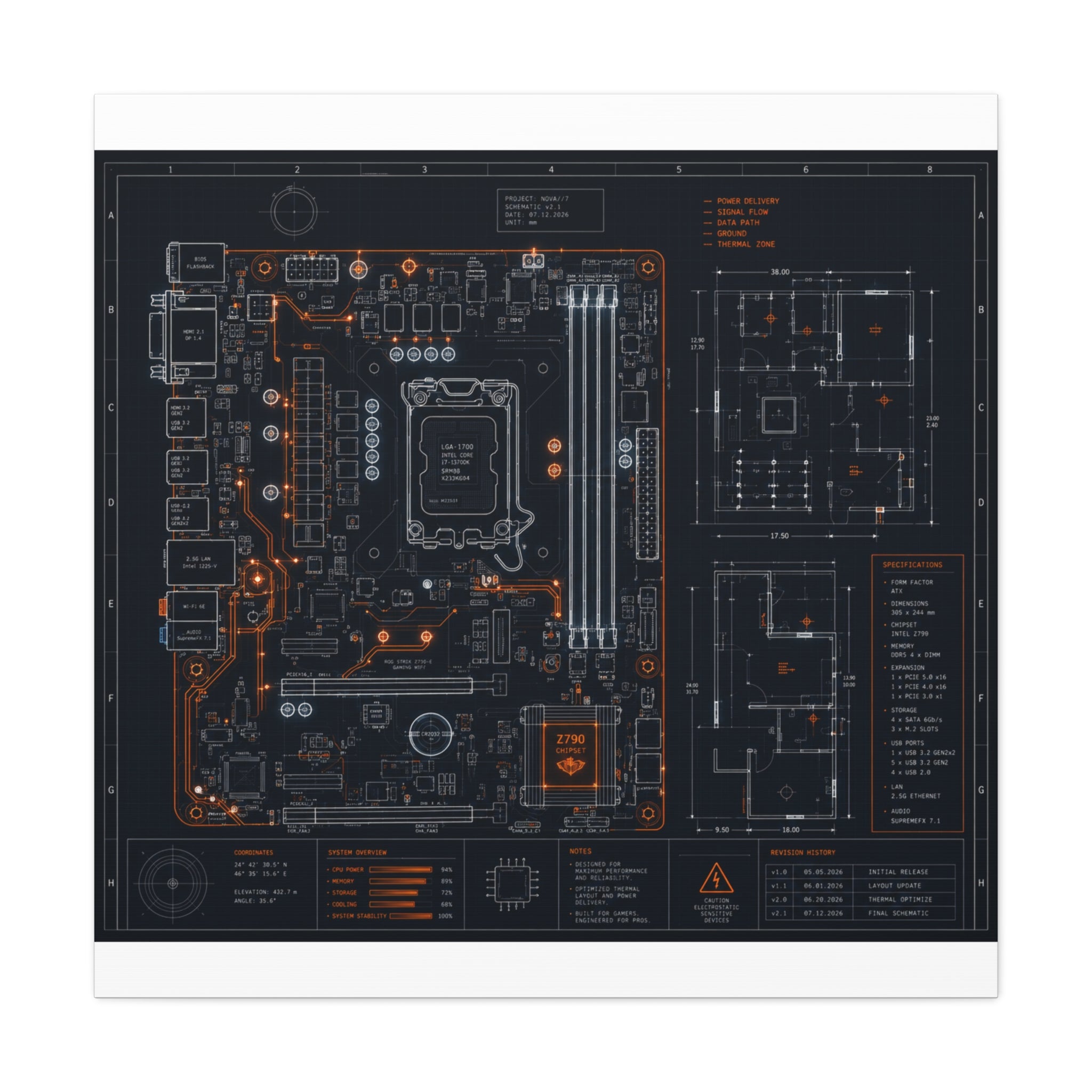 Custom Printed Minimalist Circuit Board Matte Canvas