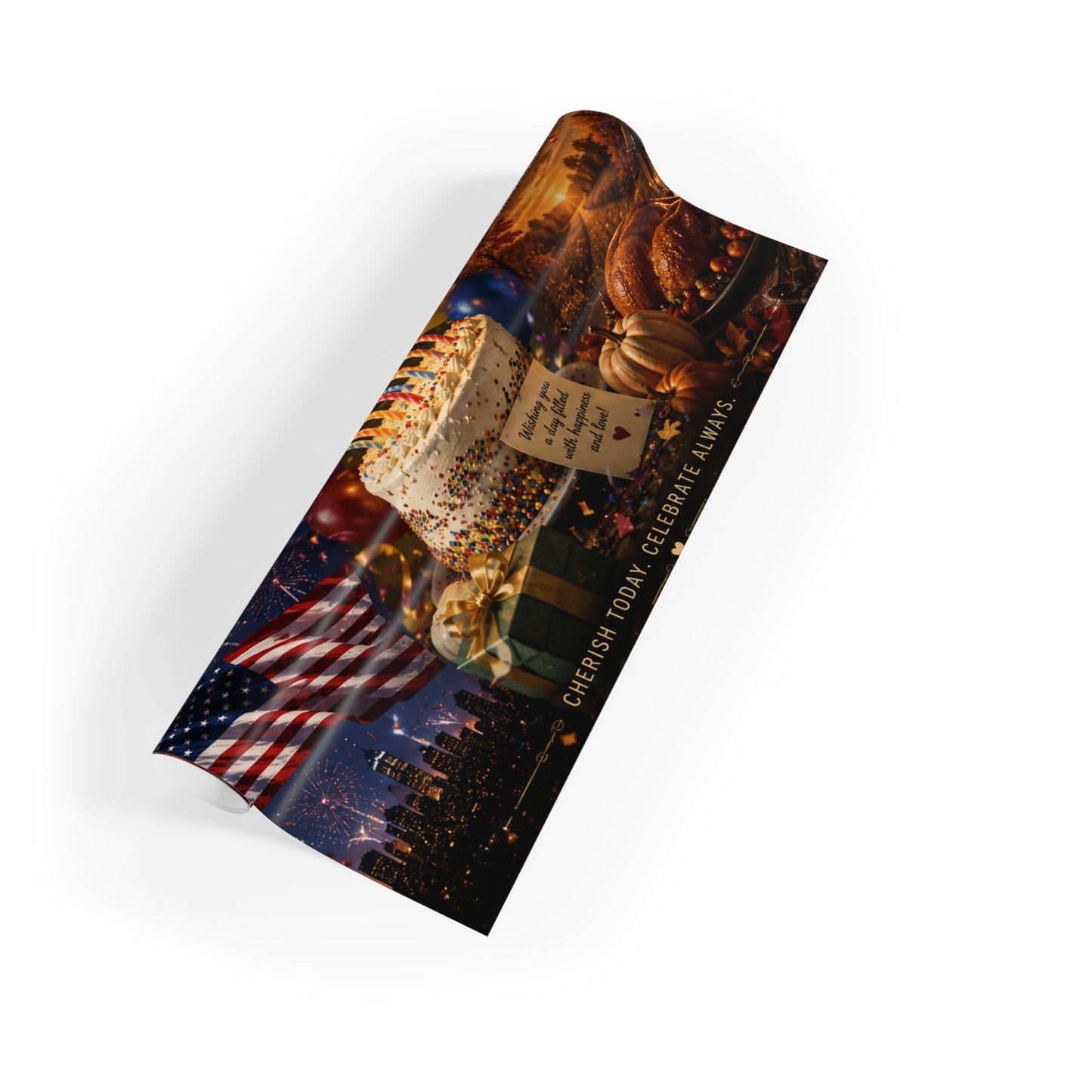 Custom Printed Celebrations Collage Gift Wrap Roll — Birthday, Christmas, Thanksgiving & Patriotic Occasions