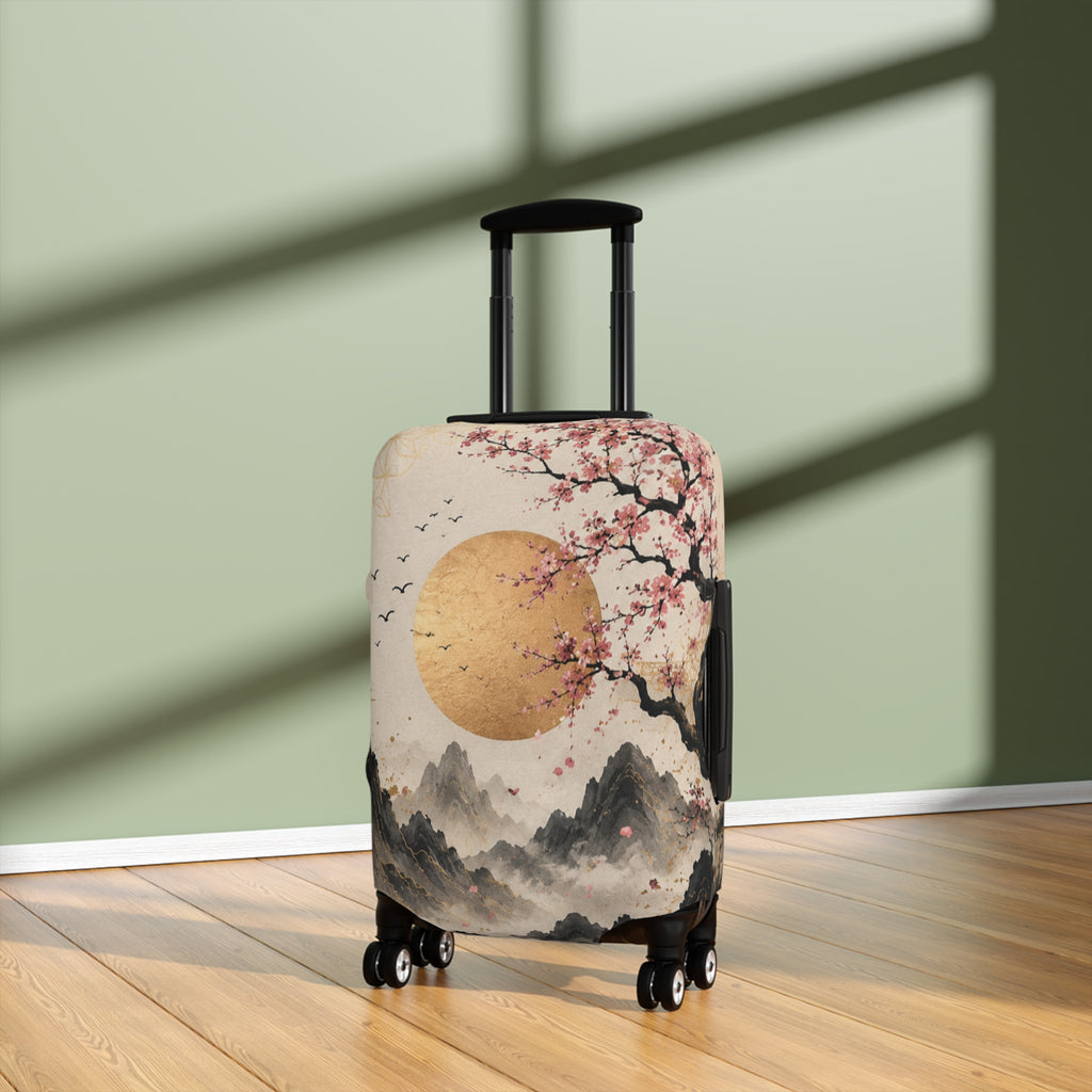 Custom Engraved Cherry Blossom Zen Luggage Cover — Japanese Sunrise Travel Protector
