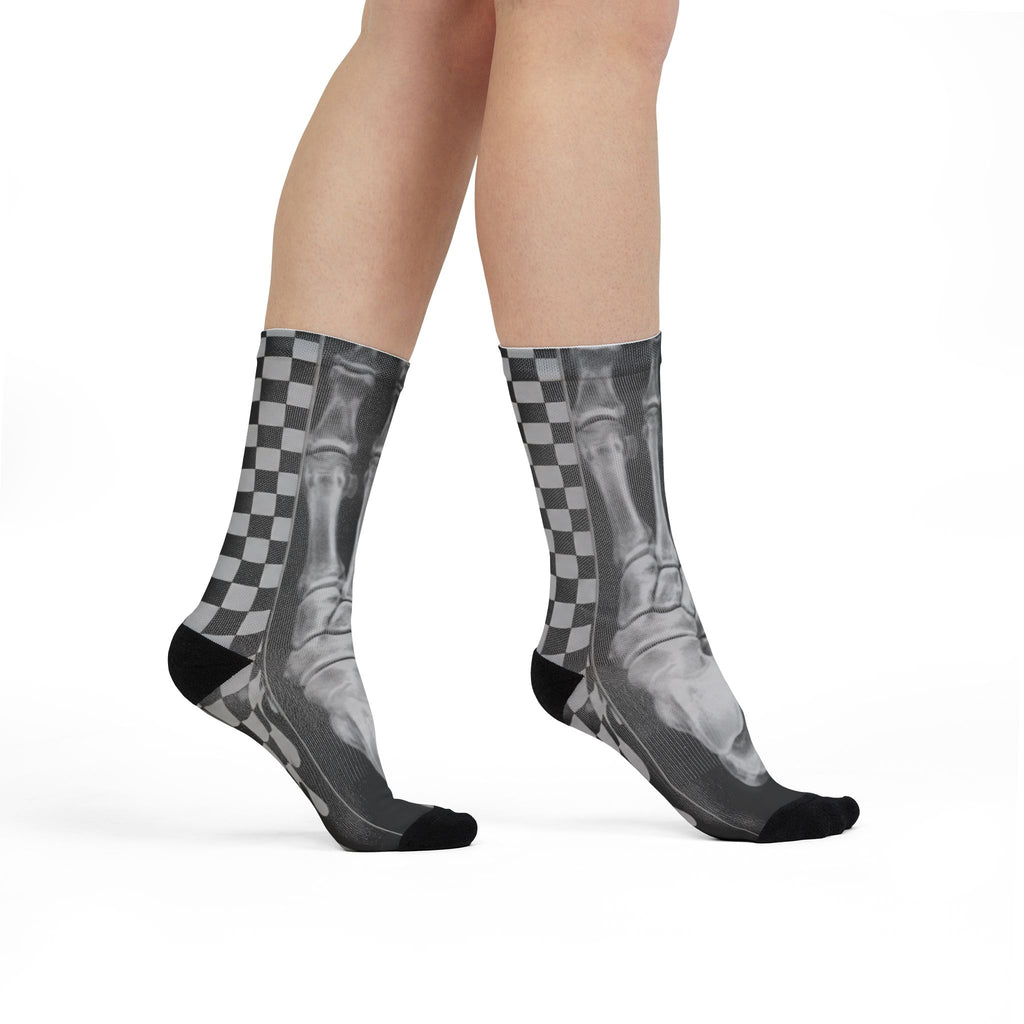Custom Printed  X-Ray Foot Skeleton Crew Socks — Gothic Halloween Sublimation Socks
