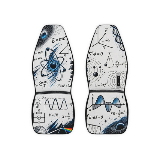 Custom Printed Science Formula Polyester Car Seat Covers — Physics Equations & Atom Design