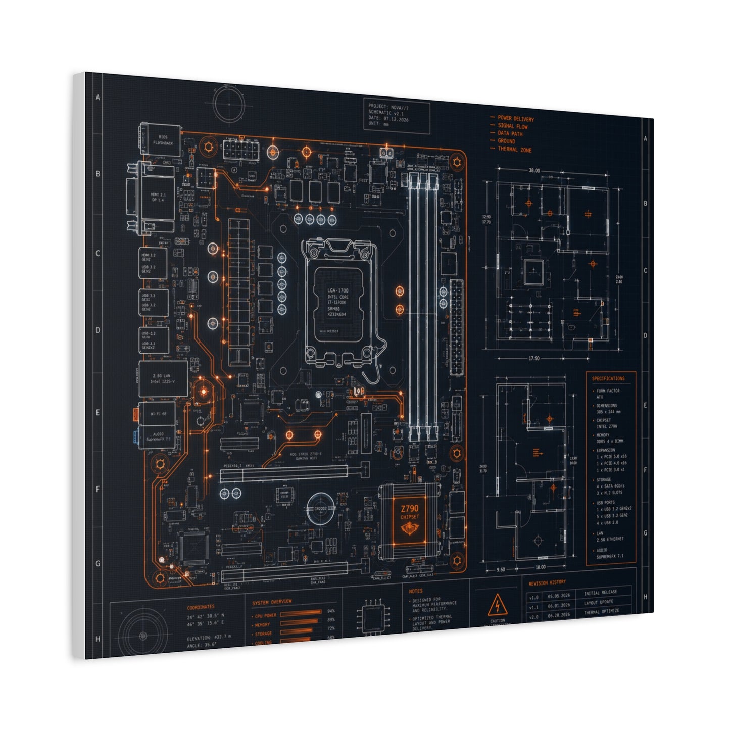Custom Printed Circuit Board Matte Canvas Wall Art – 60 Sizes, Vertical, Horizontal & Square