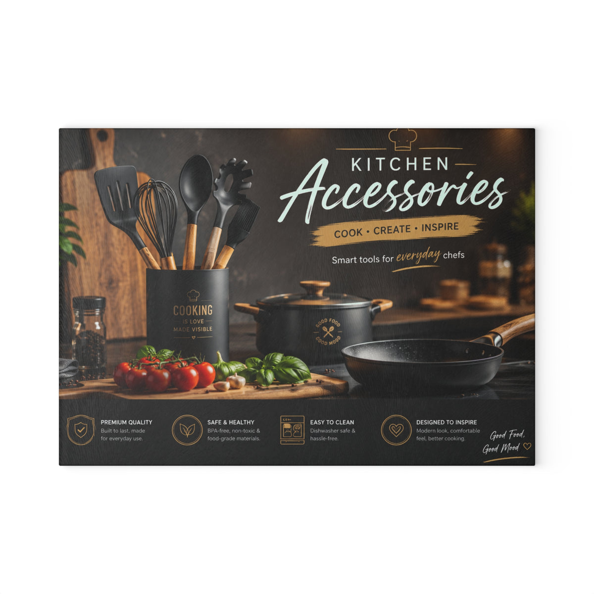 Custom Printed Kitchen Accessories Glass Cutting Board – Decorative Chef Tools Design - Mayon Finds