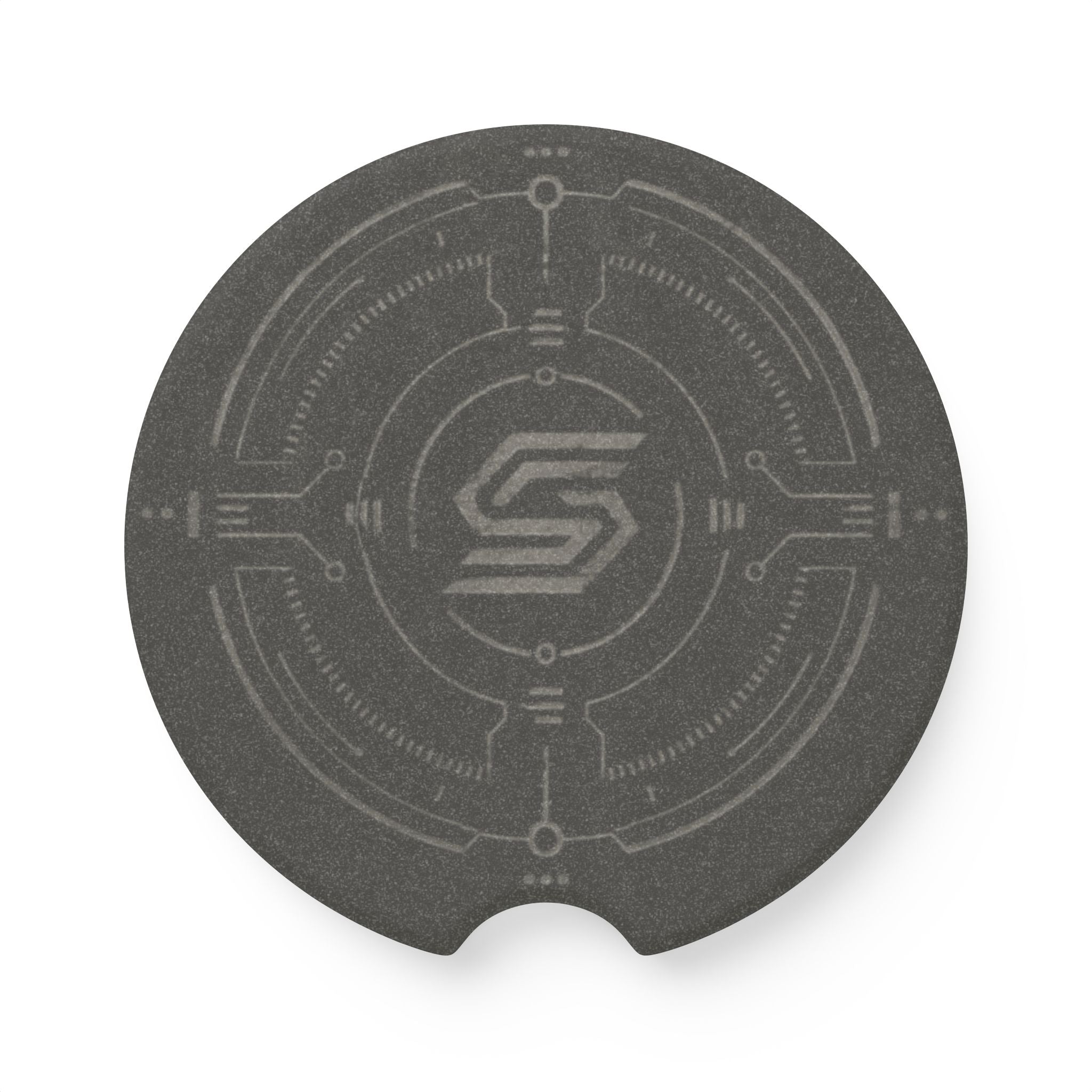 Custom Printed Soapstone Car Coaster — Tech Emblem Drink Holder