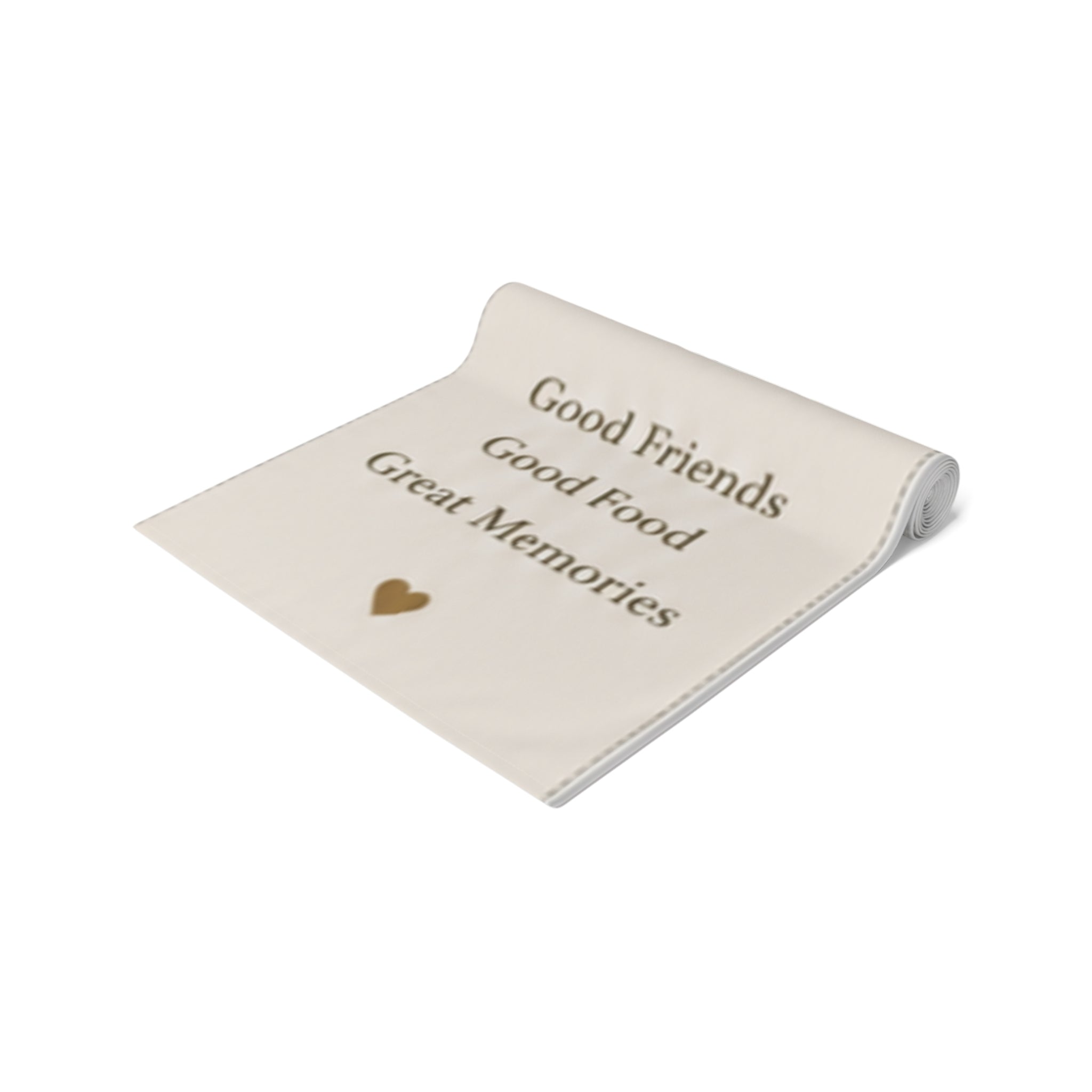 Custom Printed  Welcome to Our Gathering Table Runner — 'Good Friends, Good Food, Great Memories' (Rustic Greenery, Holiday & Family Entertaining)