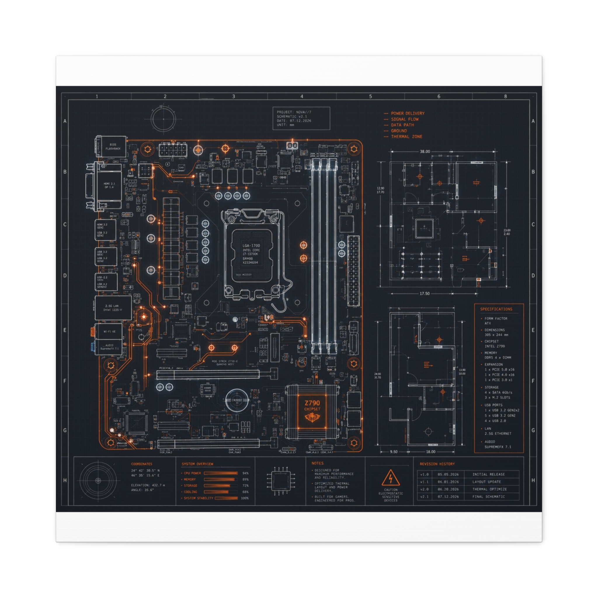 Custom Printed Minimalist Circuit Board Matte Canvas