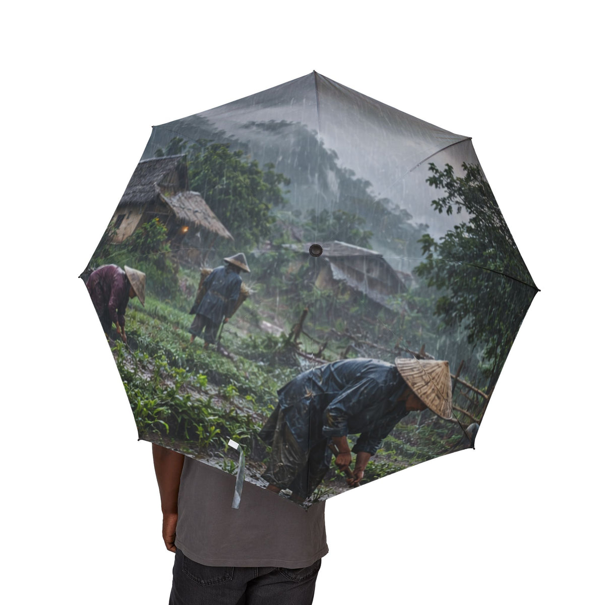 Custom Printed Scenic Woodland Rain Umbrella – Foldable Semi‑Automatic with Nature Deer Design - Mayon Finds